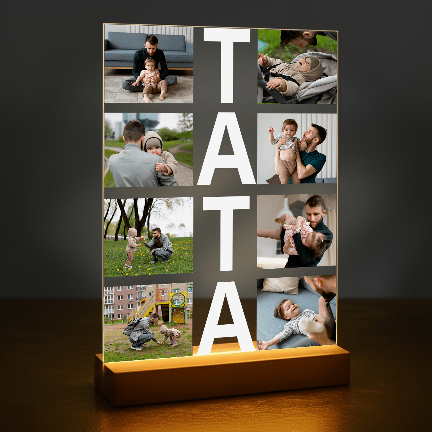 Napis Tata + zdjęcia - druk na szkle akrylowym dla taty - stworzprezent.pl