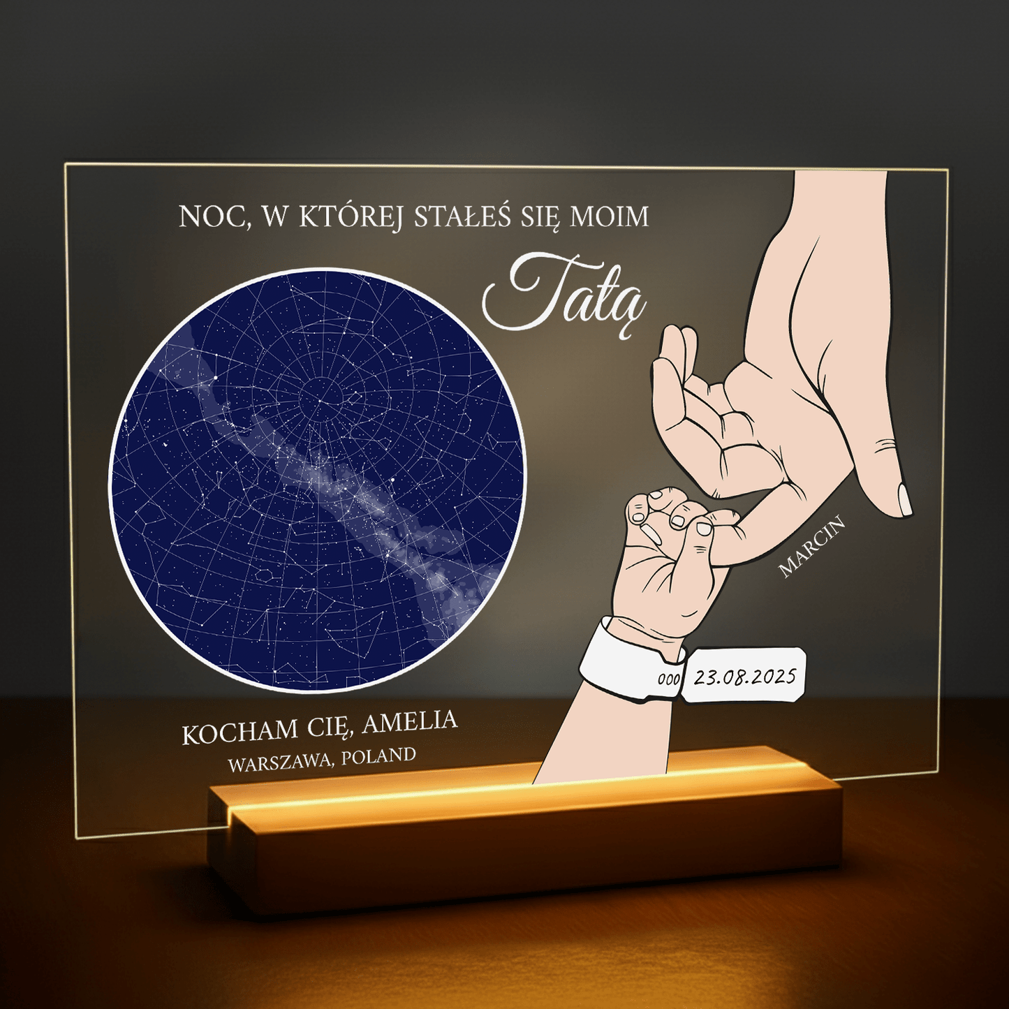Noc, w której stałeś się tatą - druk na szkle akrylowym dla taty - stworzprezent.pl