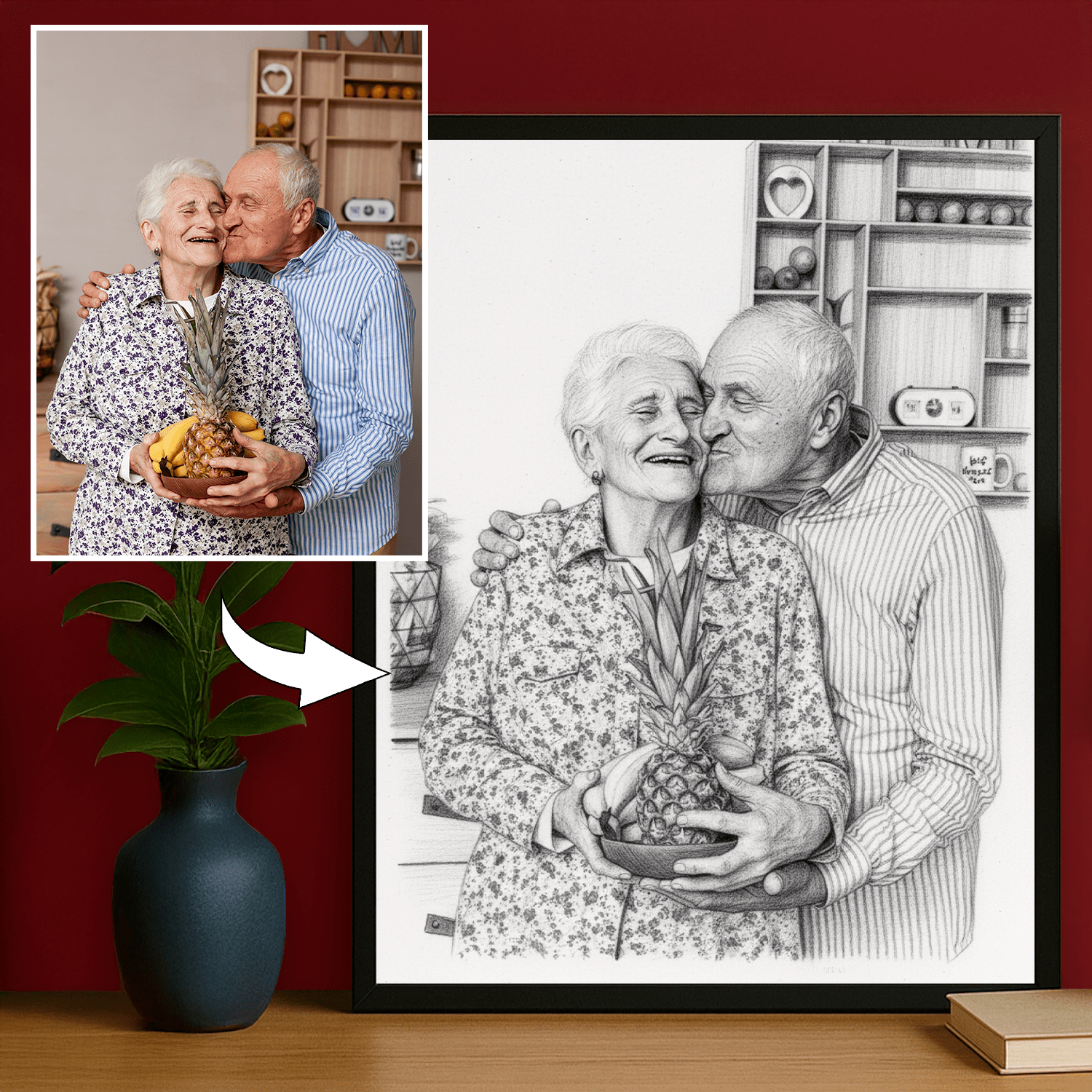 Ołówkowy szkic dziadków - portret na plakacie dla dziadków - StwórzPrezent.pl