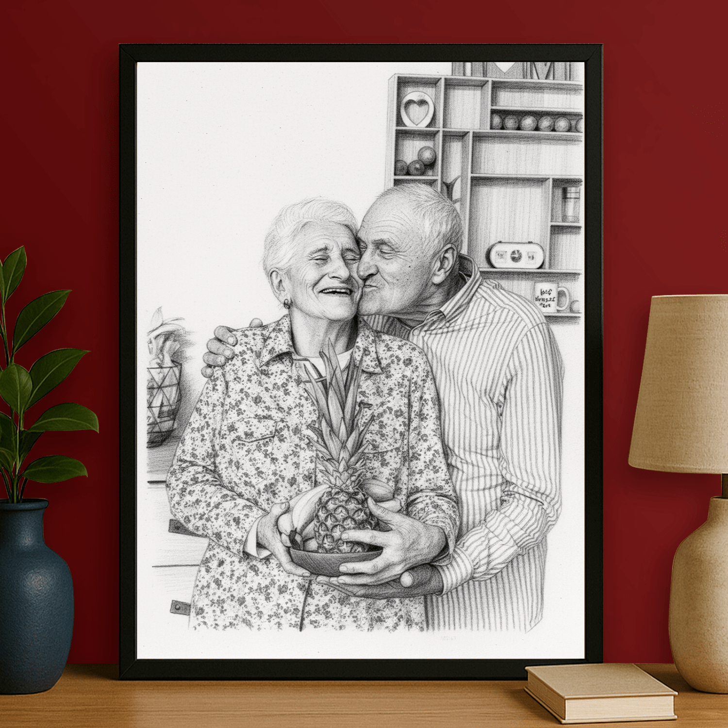 Ołówkowy szkic dziadków - portret na plakacie dla dziadków - StwórzPrezent.pl