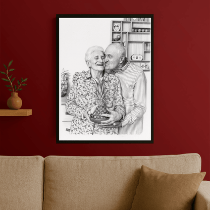 Ołówkowy szkic dziadków - portret na plakacie dla dziadków - StwórzPrezent.pl