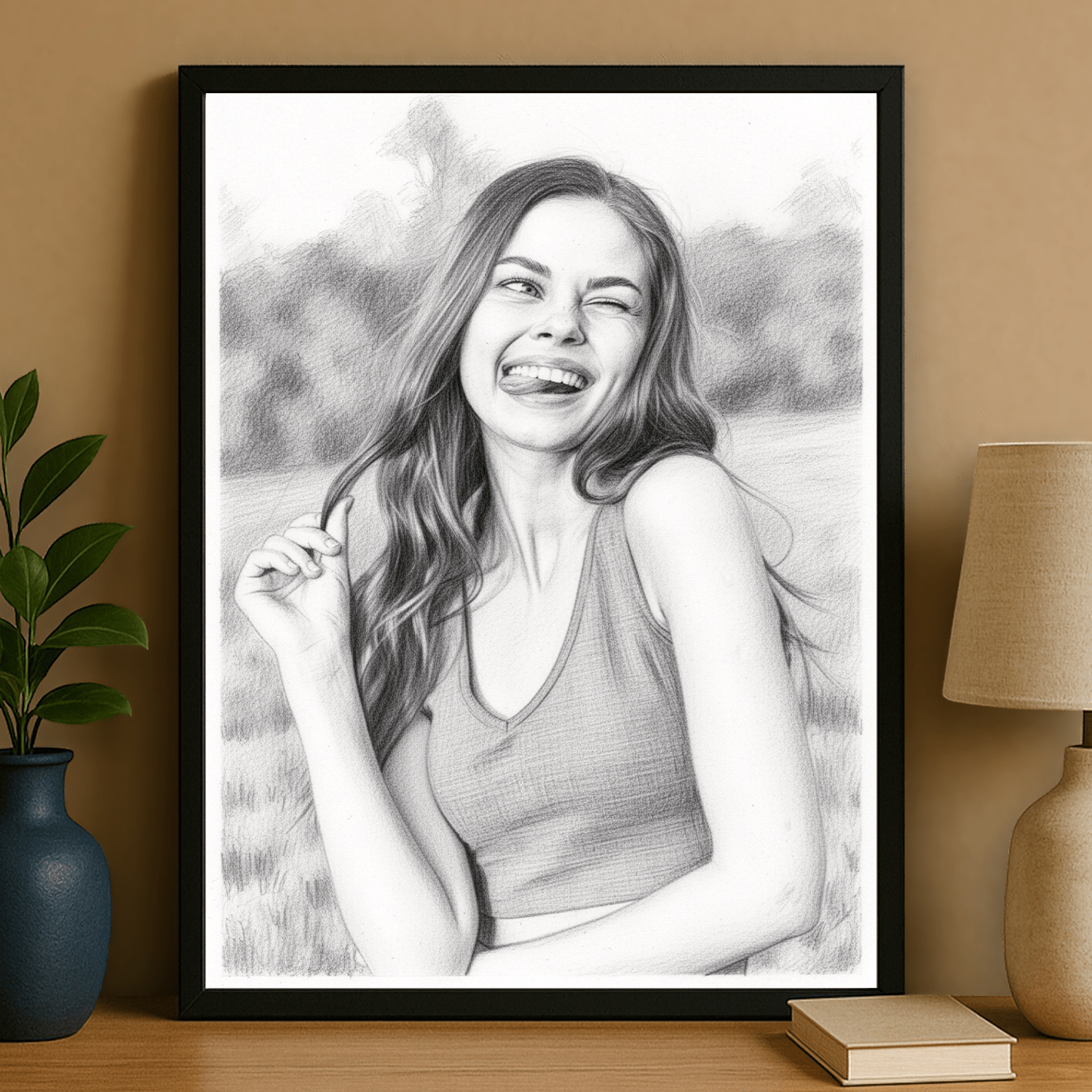 Ołówkowy szkic dziewczyny - portret na plakacie dla niej - StwórzPrezent.pl