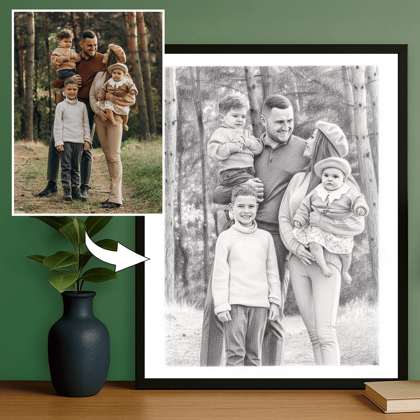 Ołówkowy szkic rodziny - portret na plakacie dla rodziców - StwórzPrezent.pl