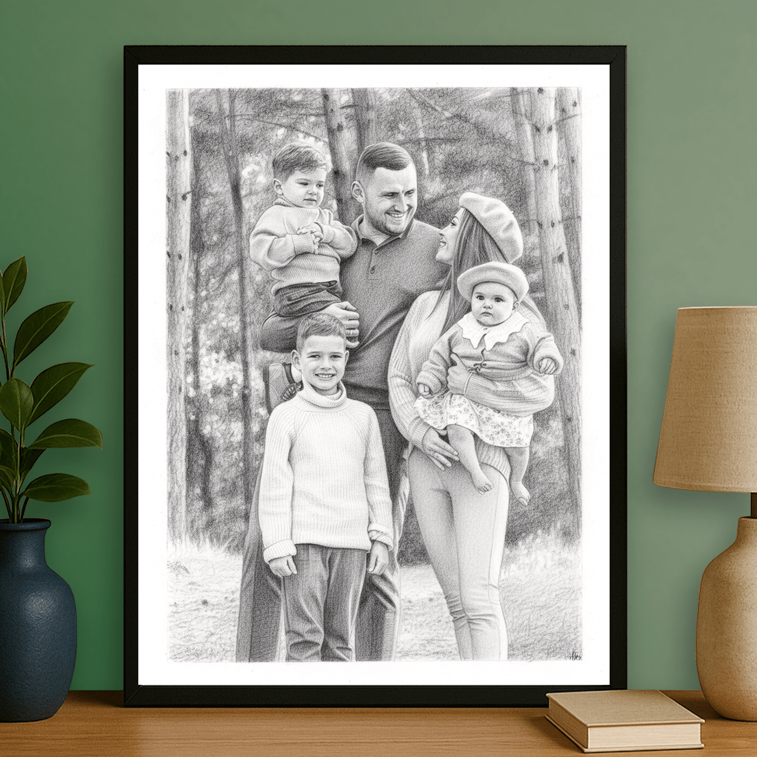 Ołówkowy szkic rodziny - portret na plakacie dla rodziców - StwórzPrezent.pl