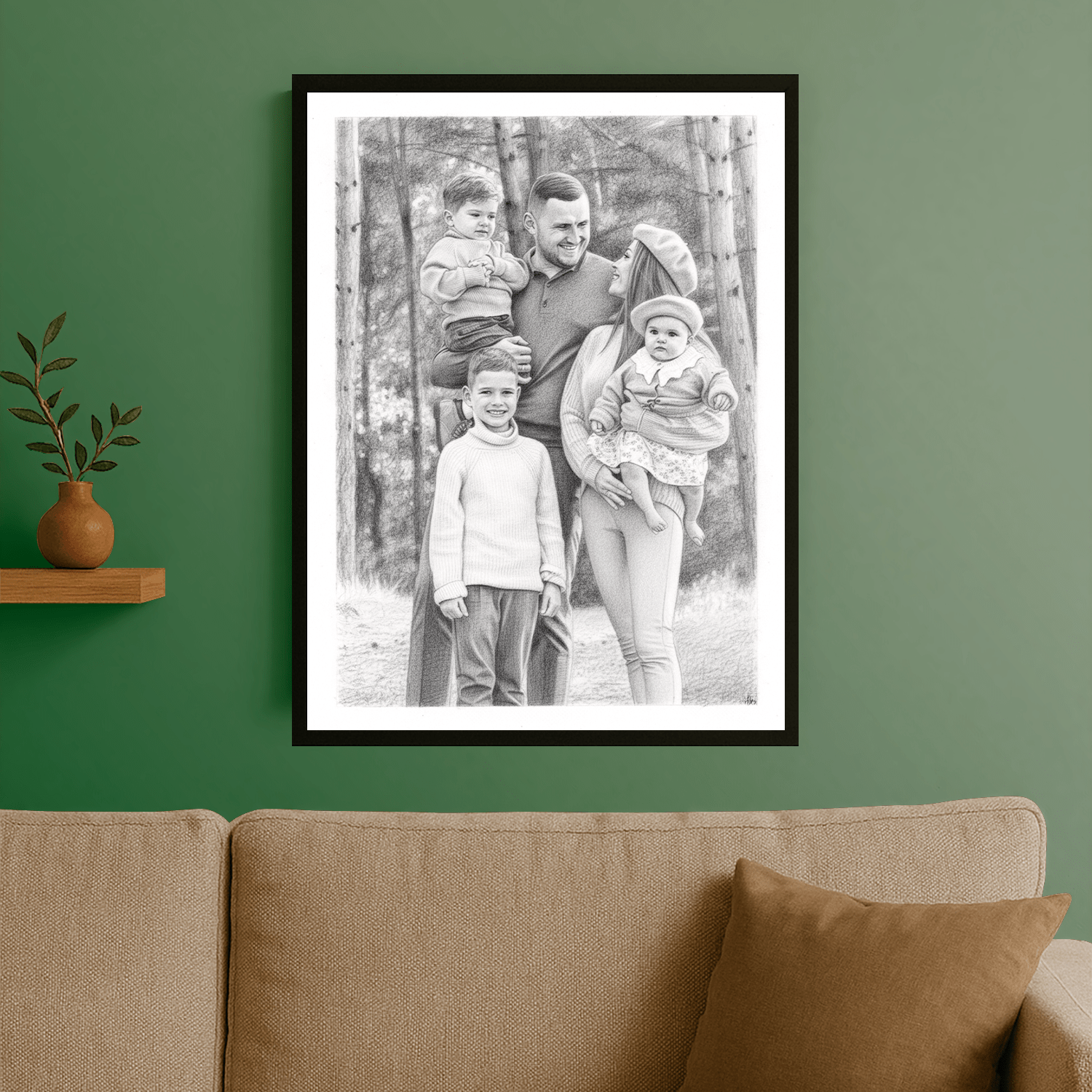 Ołówkowy szkic rodziny - portret na plakacie dla rodziców - StwórzPrezent.pl