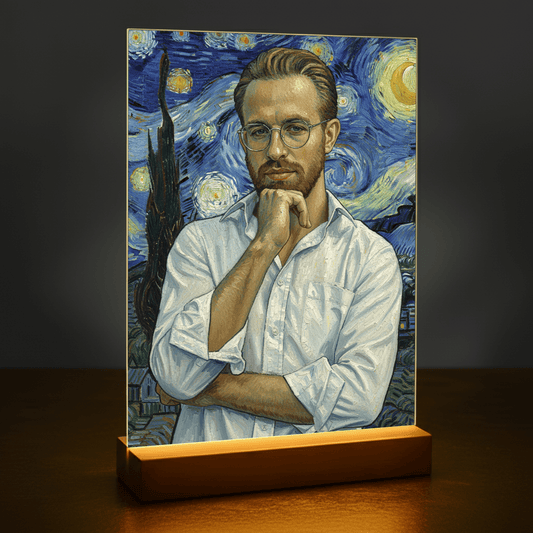 On w stylu Van Gogha - portret na szkle akrylowym dla niego - stworzprezent.pl