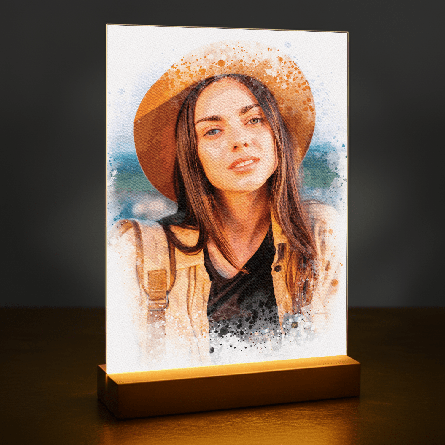 Ona przedstawiona w stylu Watercolor - portret na szkle akrylowym dla niej - stworzprezent.pl