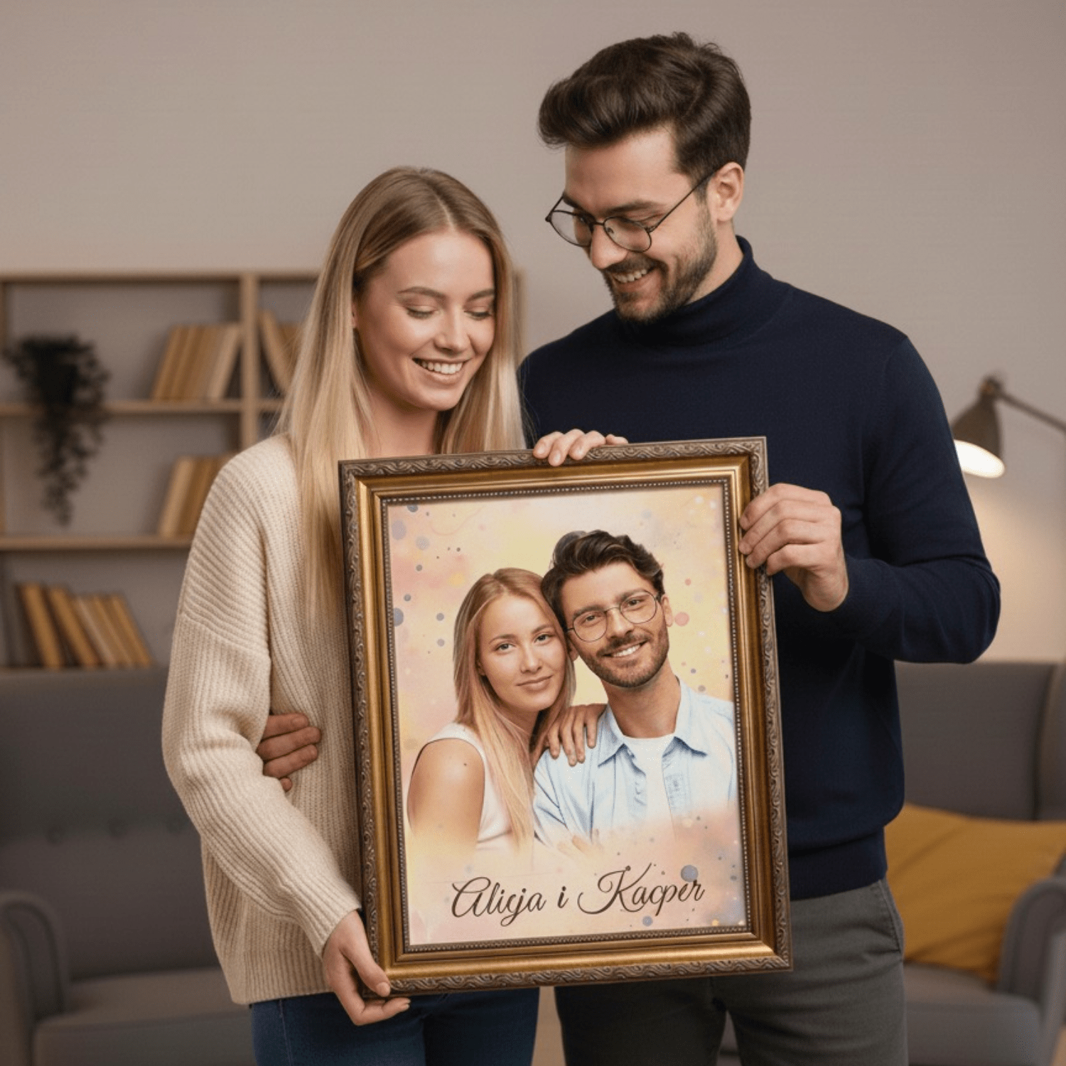 Para + imiona - portret na płótnie dla pary - StwórzPrezent.pl