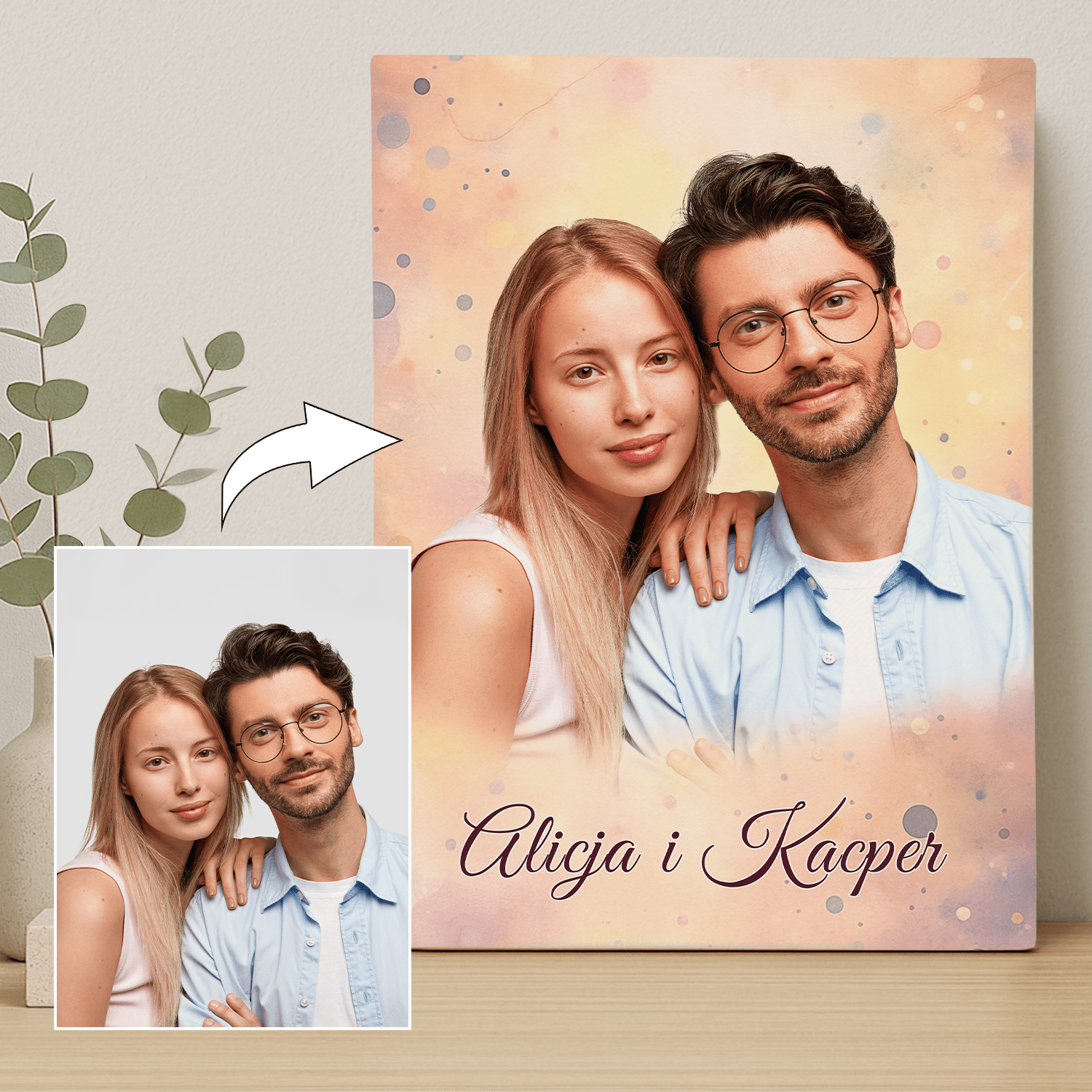Para + imiona - portret na płótnie dla pary - StwórzPrezent.pl