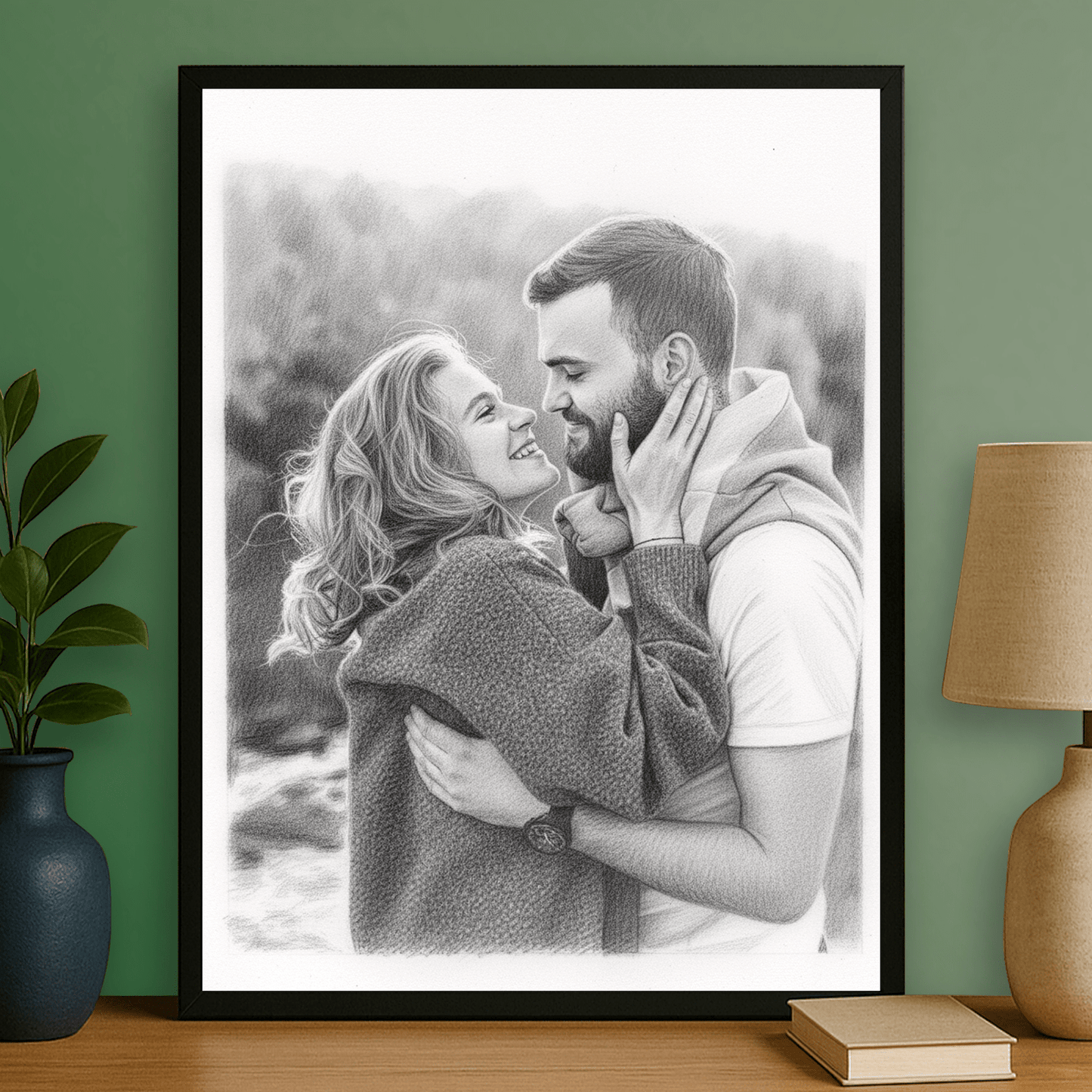 Para naszkicowana ołówkiem - portret na plakacie dla pary - StwórzPrezent.pl