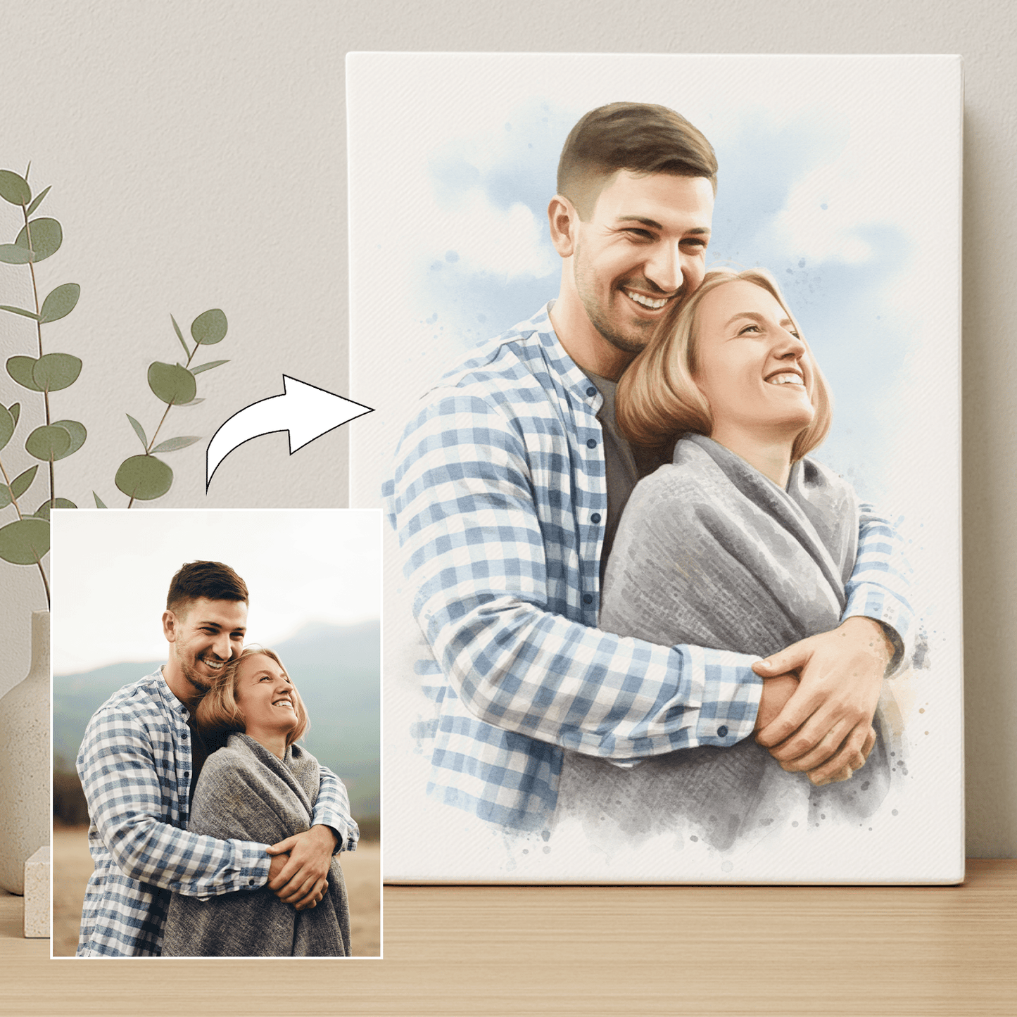 Para w akwarelowym stylu - portret na płótnie dla pary - StwórzPrezent.pl