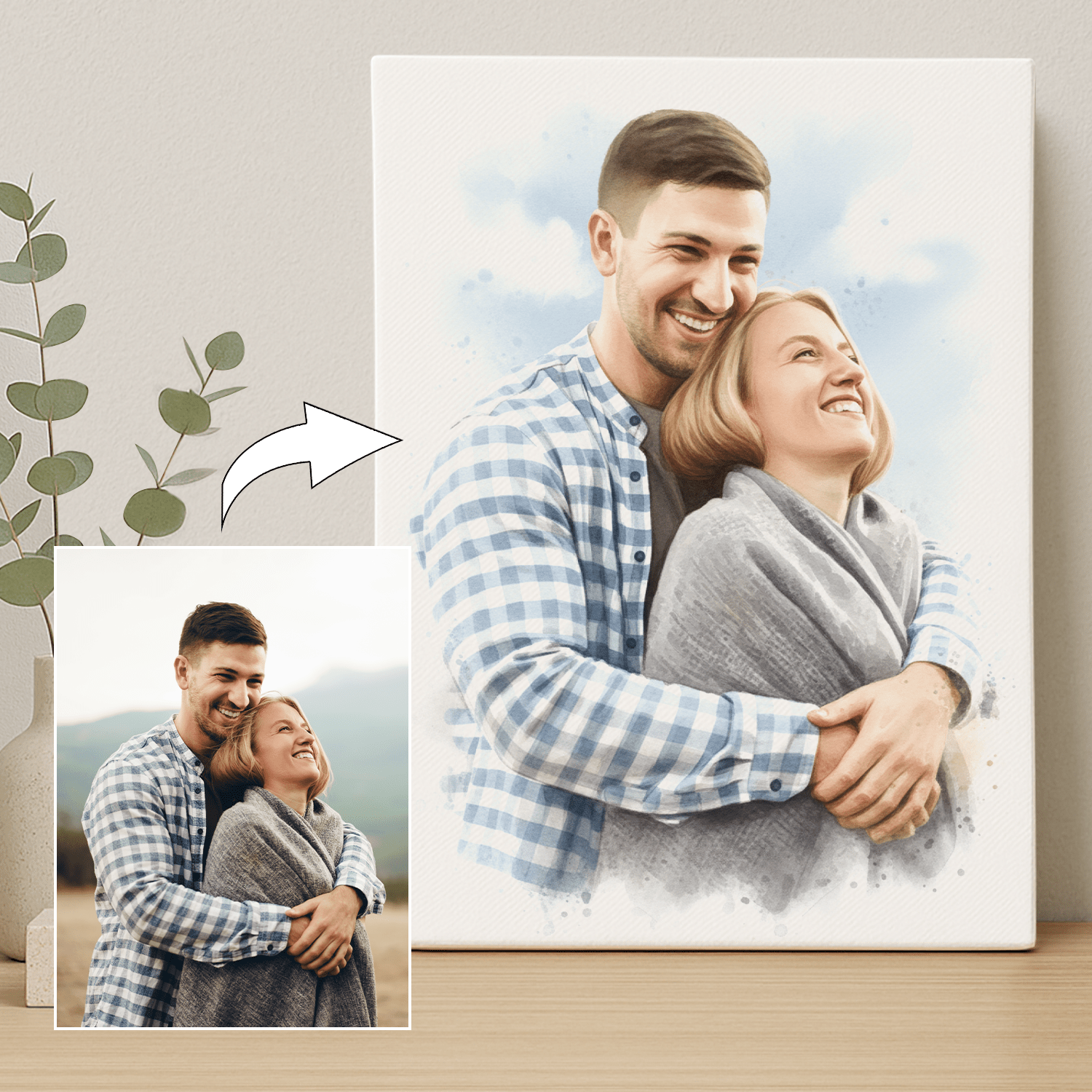 Para w akwarelowym stylu - portret na płótnie dla pary - StwórzPrezent.pl