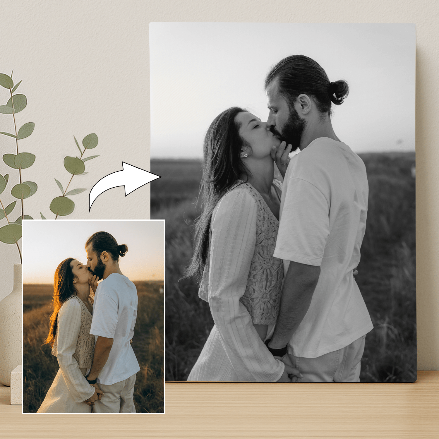 Para w czarno - białych barwach - portret na płótnie dla pary - StwórzPrezent.pl