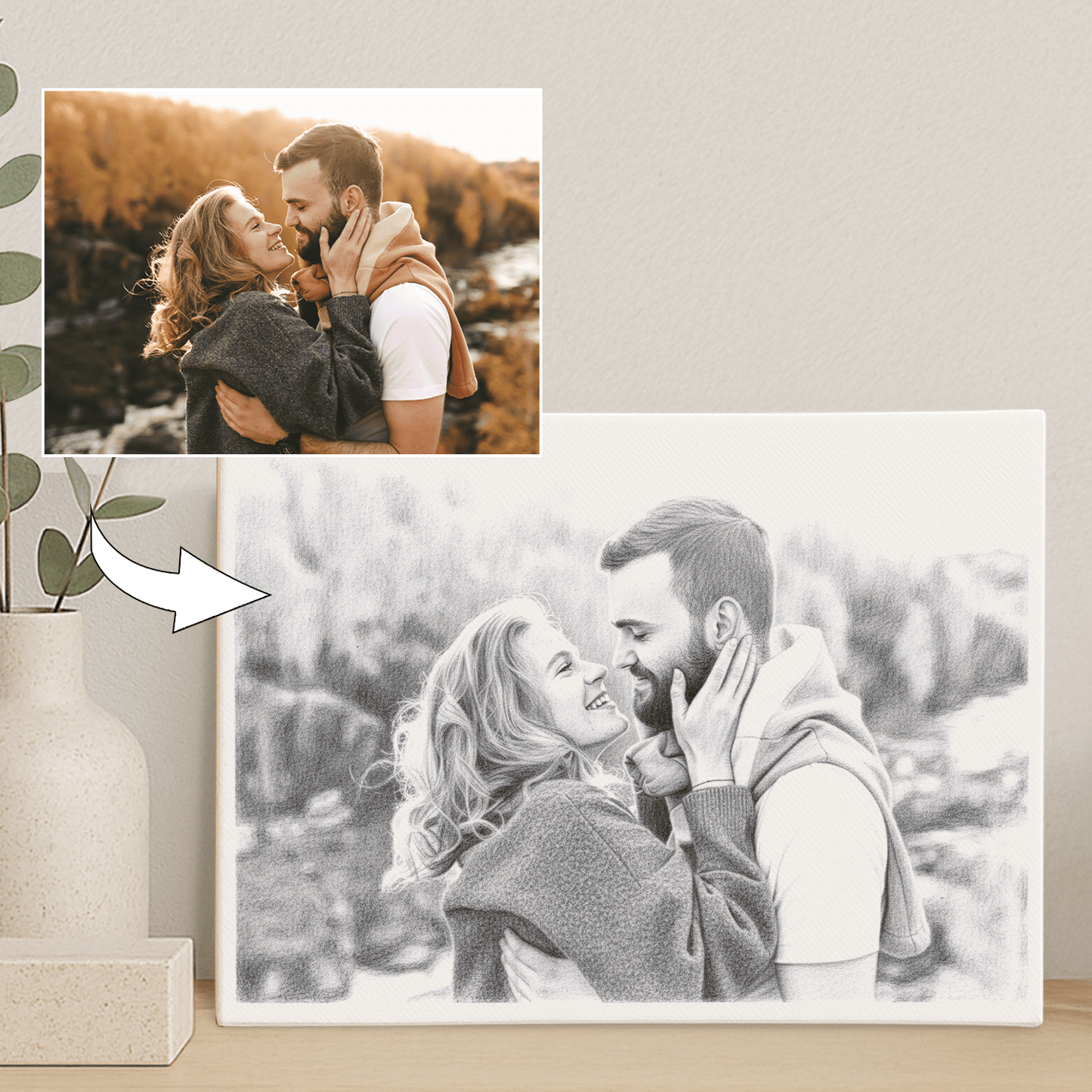 Para w ołówkowym stylu - portret na płótnie dla pary - StwórzPrezent.pl