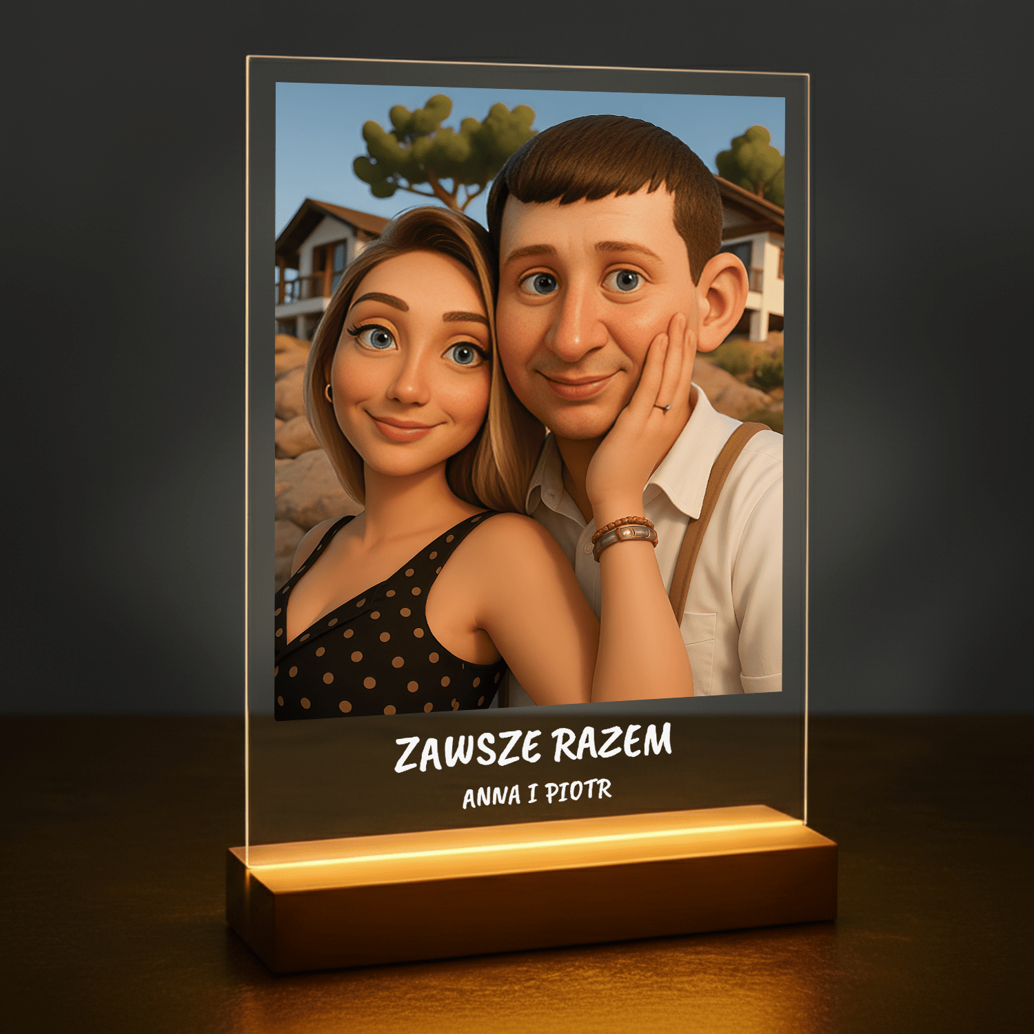 Para w stylu jak animowanym + napis - portret na szkle akrylowym dla pary - stworzprezent.pl