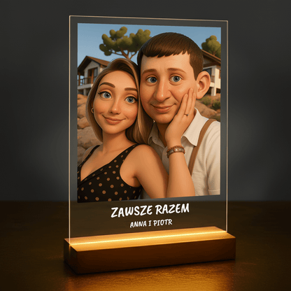 Para w stylu jak animowanym + napis - portret na szkle akrylowym dla pary - stworzprezent.pl