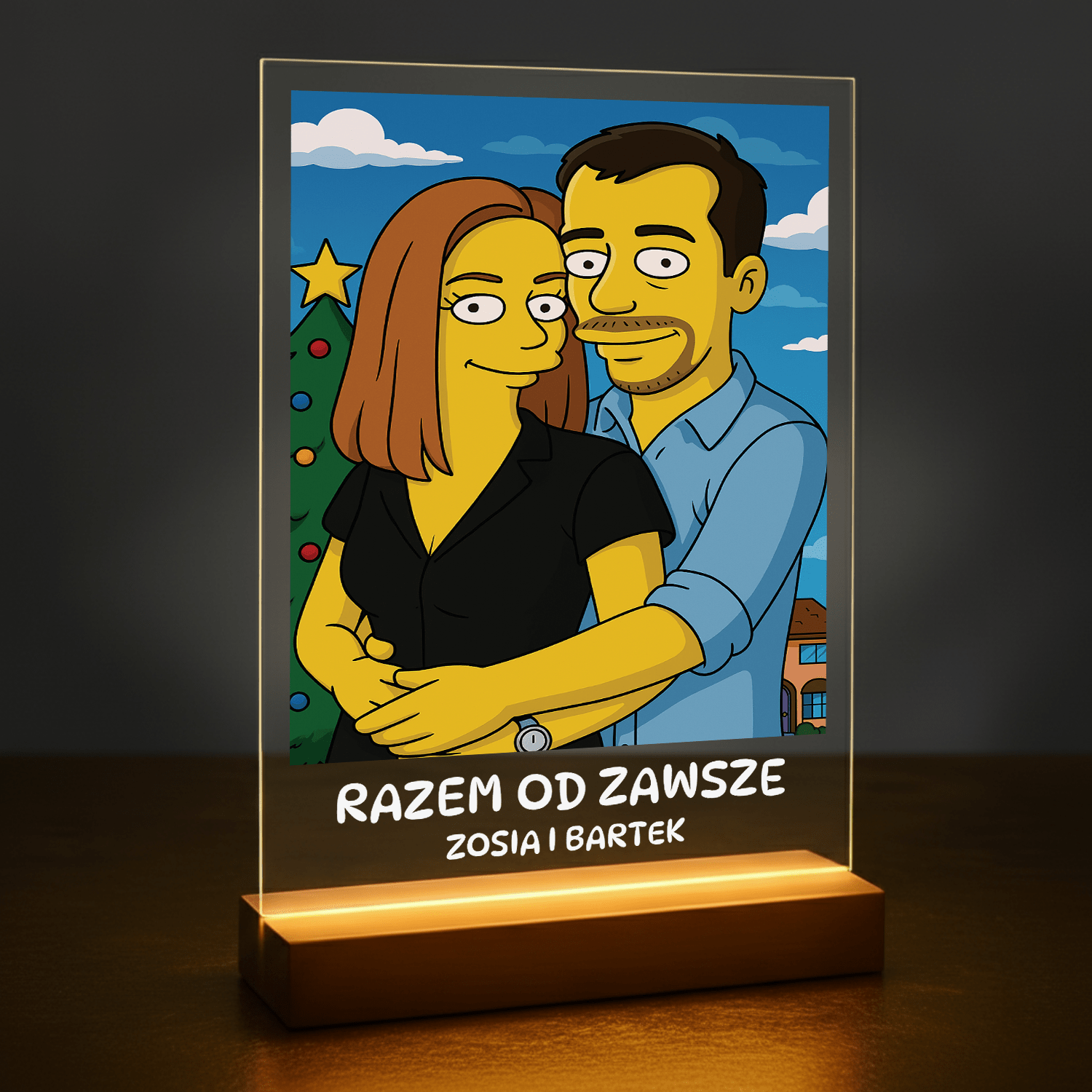 Para w stylu jak z żółtej kreskówki - portret na szkle akrylowym dla pary - stworzprezent.pl