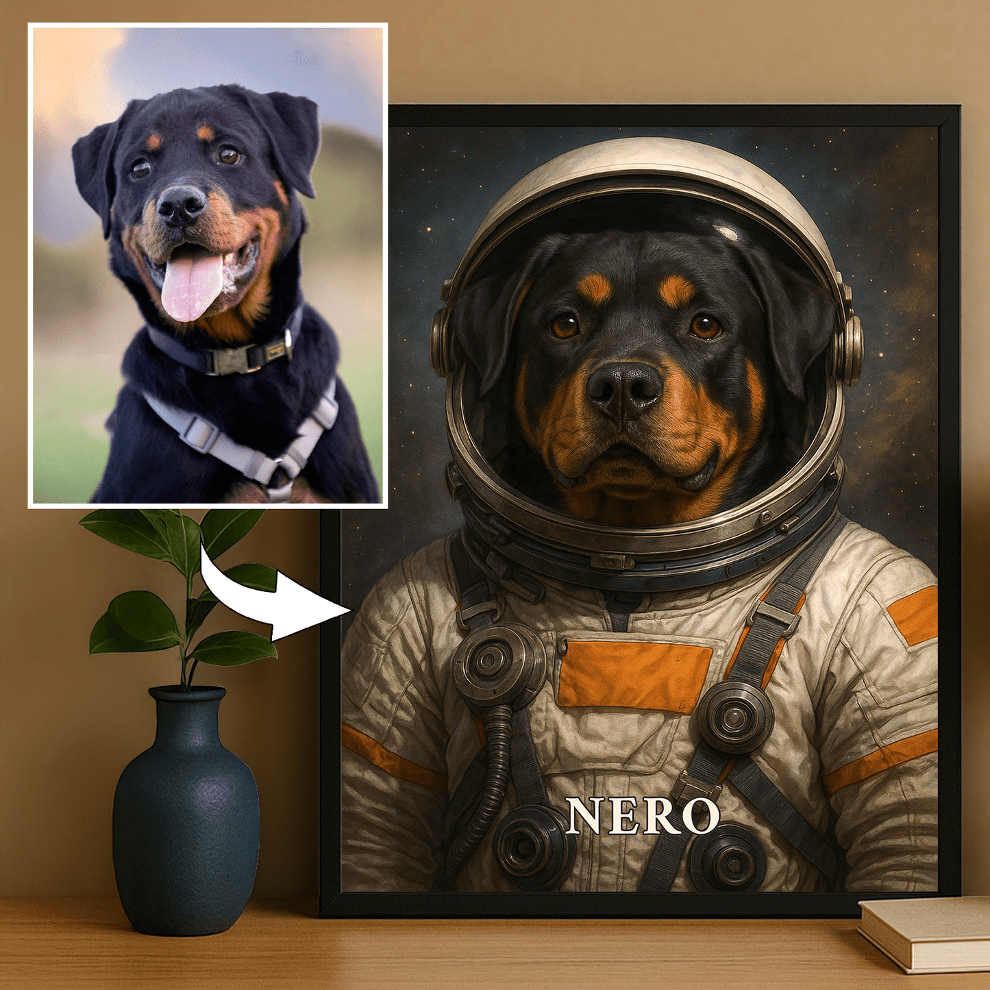 Pies jak kosmonauta - portret na plakacie dla miłośnika psów - StwórzPrezent.pl