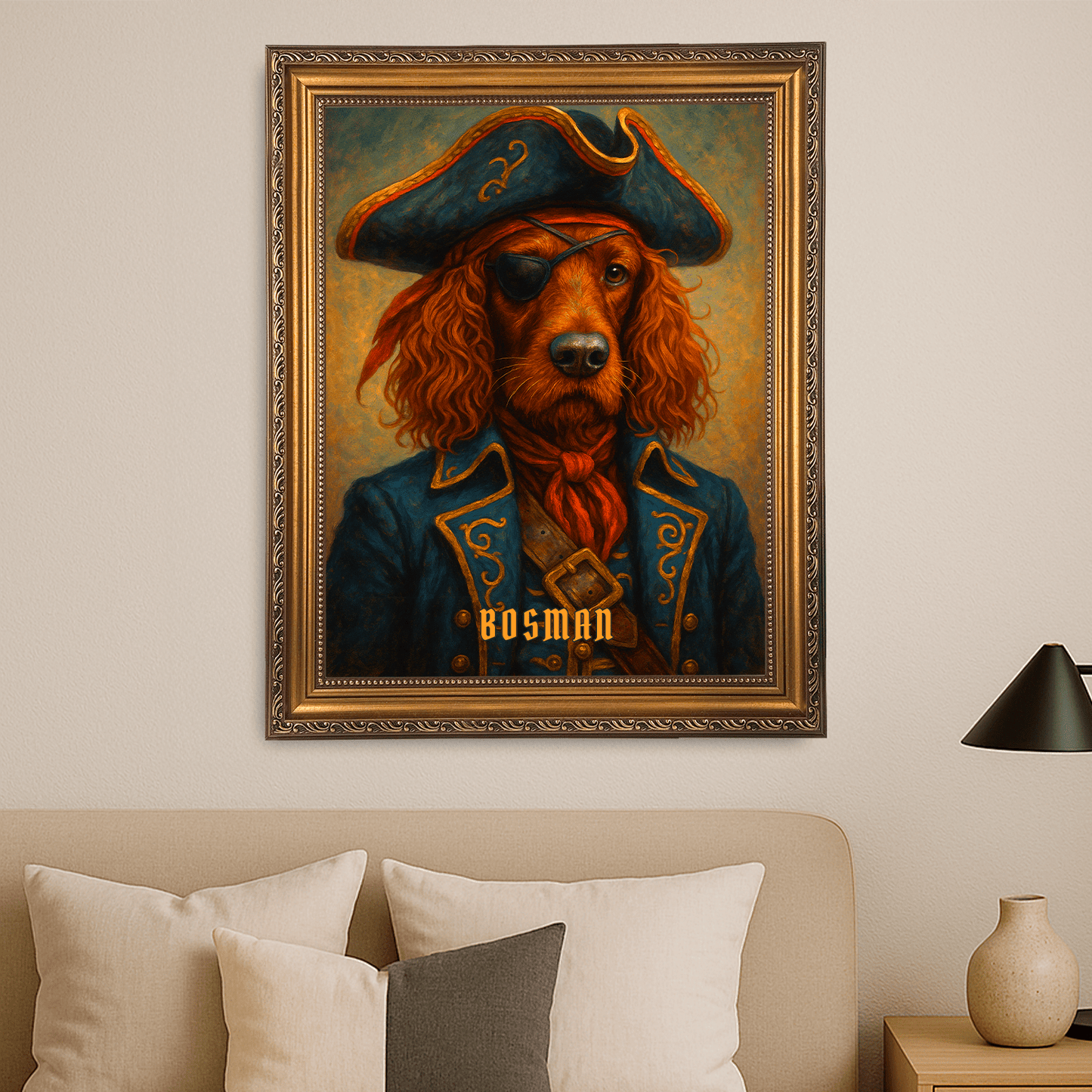 Pies jako kapitan statku piratów - portret na płótnie dla miłośnika psów - StwórzPrezent.pl