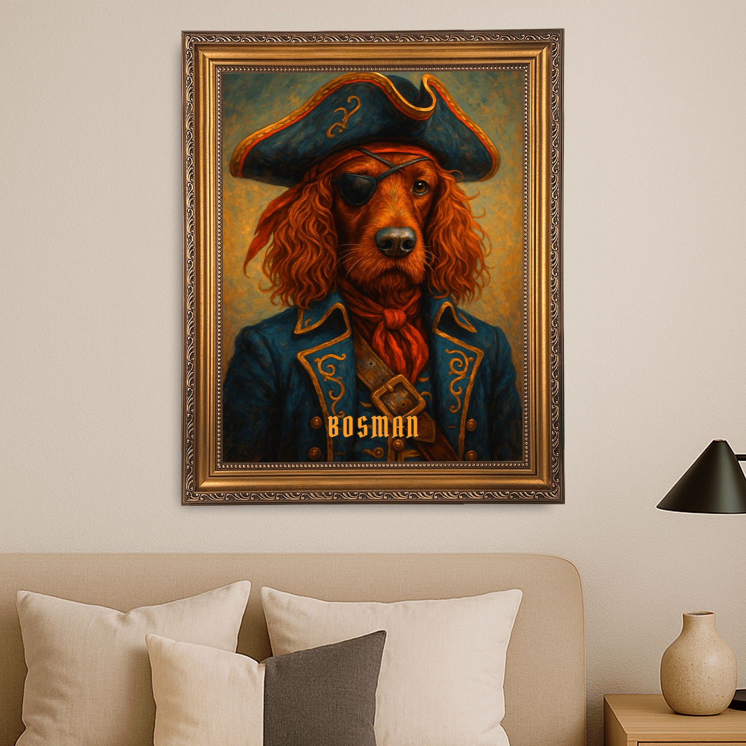 Pies jako kapitan statku piratów - portret na płótnie dla miłośnika psów - StwórzPrezent.pl