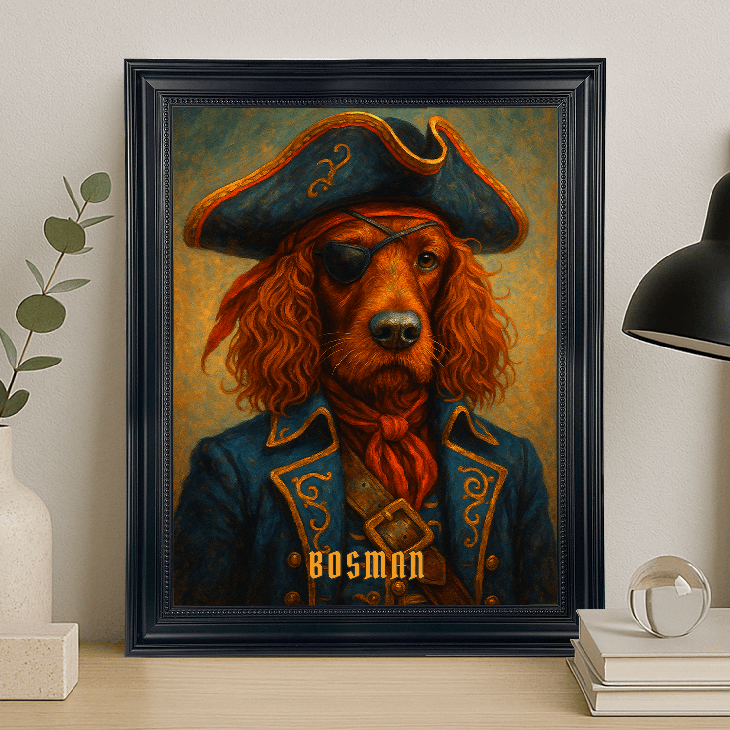 Pies jako kapitan statku piratów - portret na płótnie dla miłośnika psów - StwórzPrezent.pl