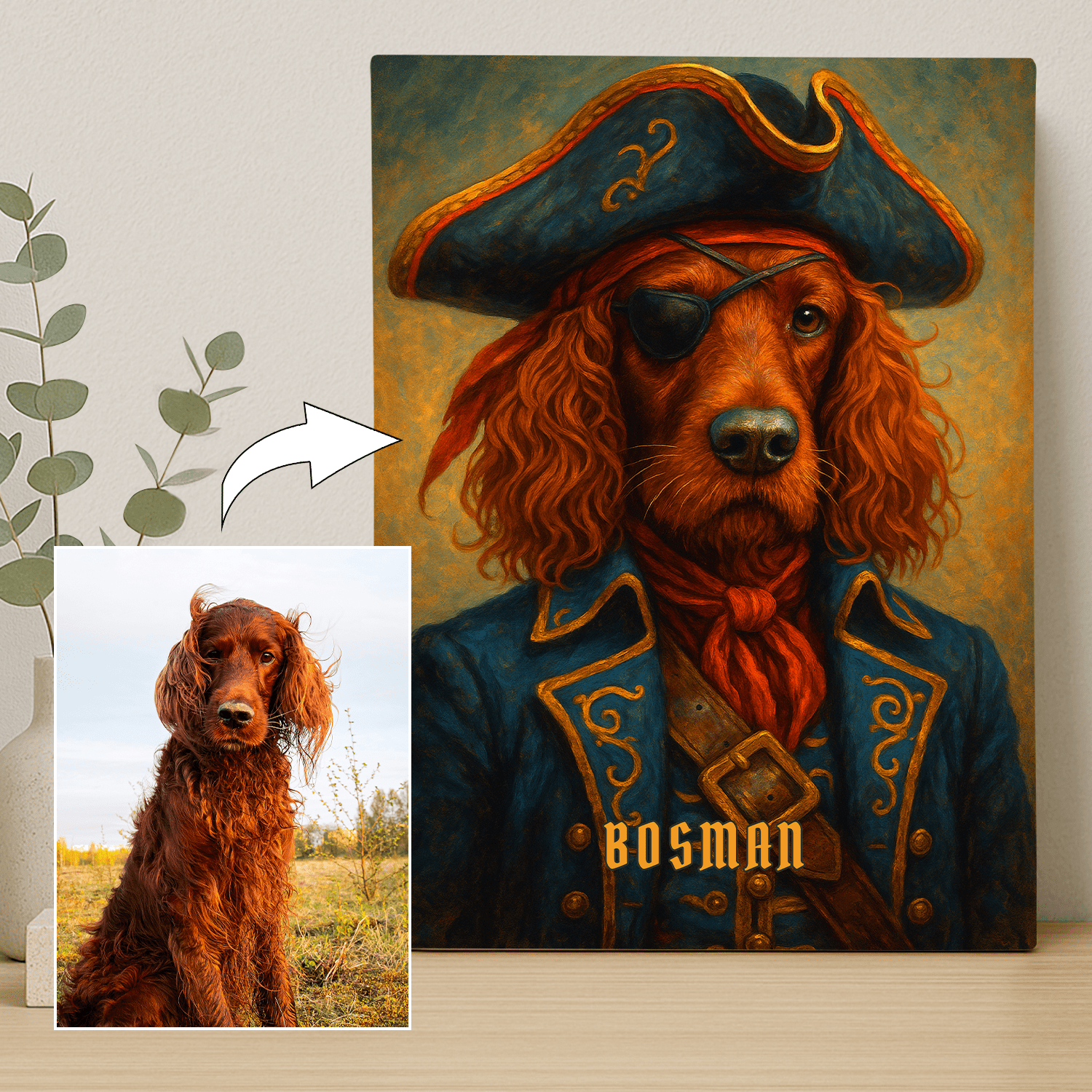 Pies jako kapitan statku piratów - portret na płótnie dla miłośnika psów - StwórzPrezent.pl