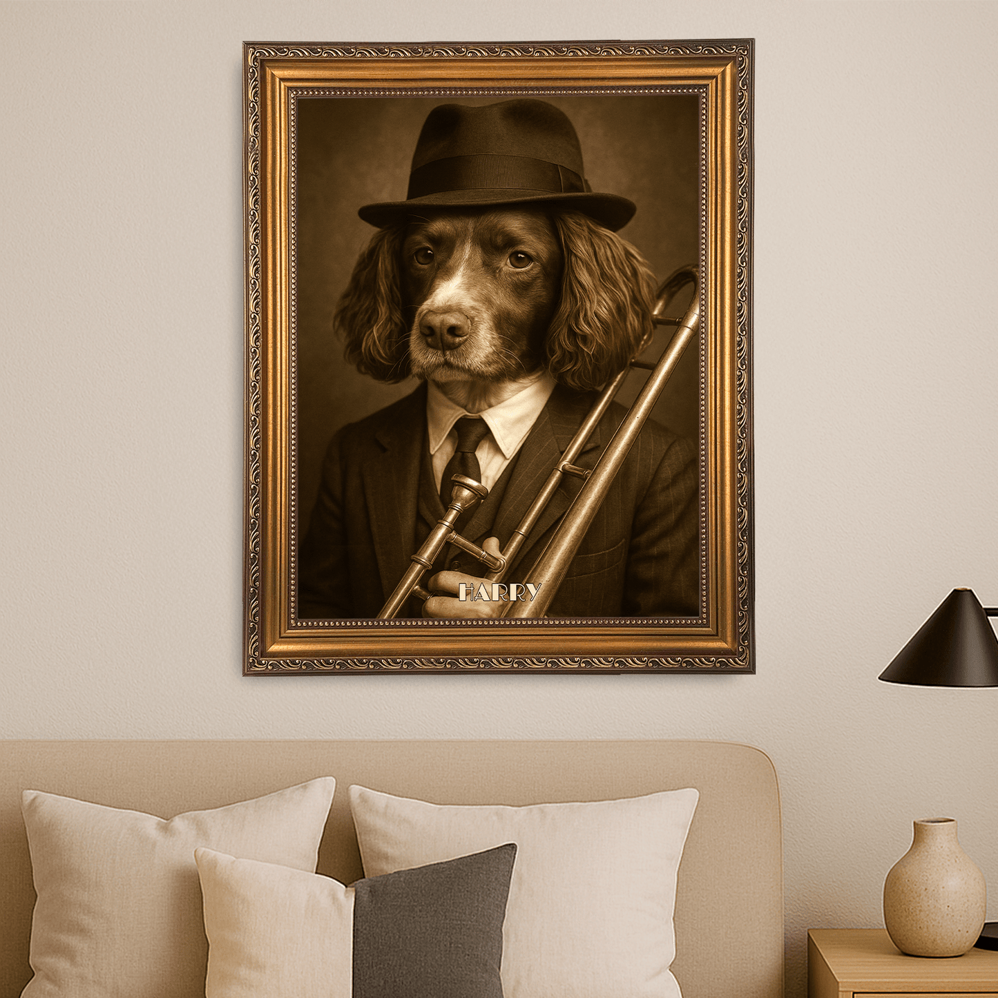 Pies jako muzyk jezzowy - portret na płótnie dla miłośnika psów - StwórzPrezent.pl