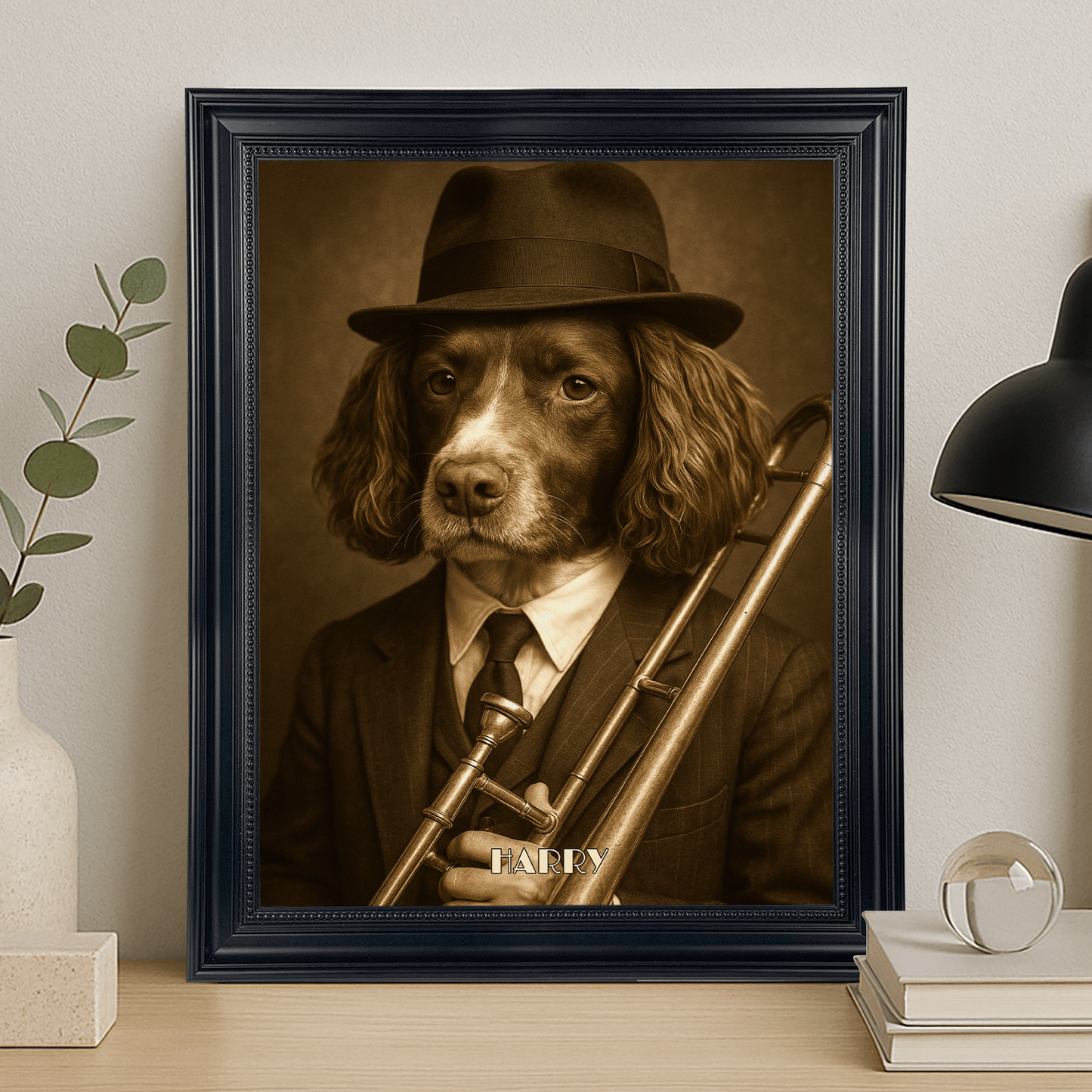 Pies jako muzyk jezzowy - portret na płótnie dla miłośnika psów - StwórzPrezent.pl