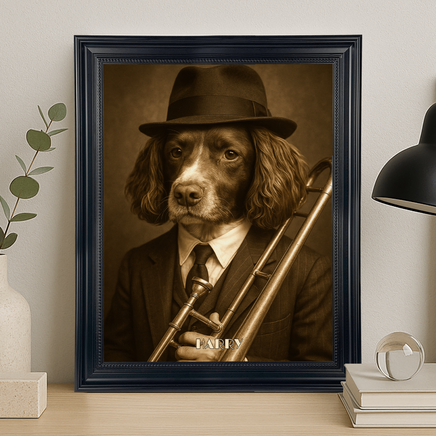 Pies jako muzyk jezzowy - portret na płótnie dla miłośnika psów - StwórzPrezent.pl