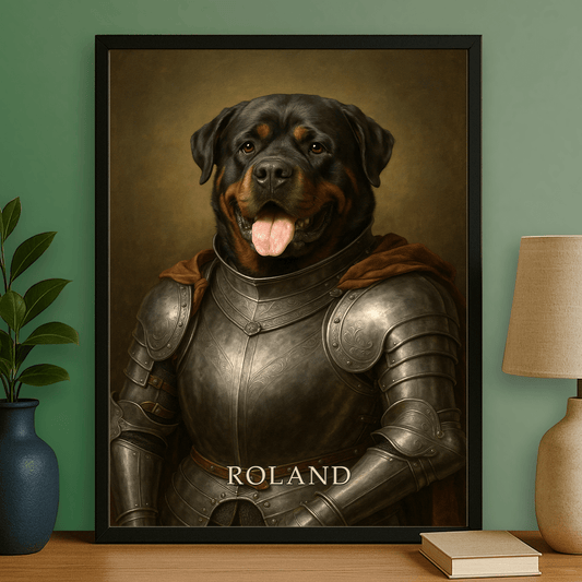 Pies jako średniowieczny rycerz - portret na plakacie dla miłośnika psów - StwórzPrezent.pl