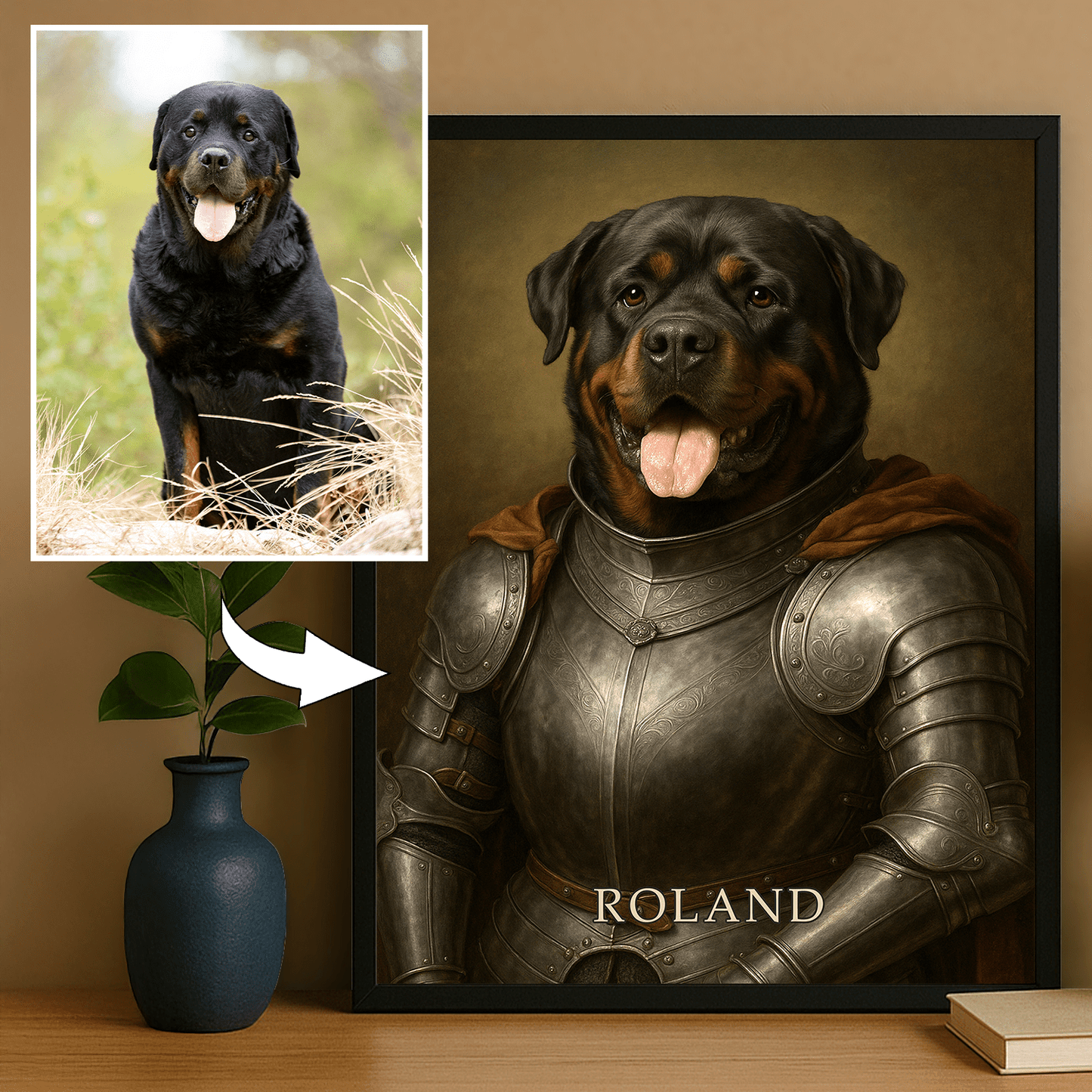 Pies jako średniowieczny rycerz - portret na plakacie dla miłośnika psów - StwórzPrezent.pl