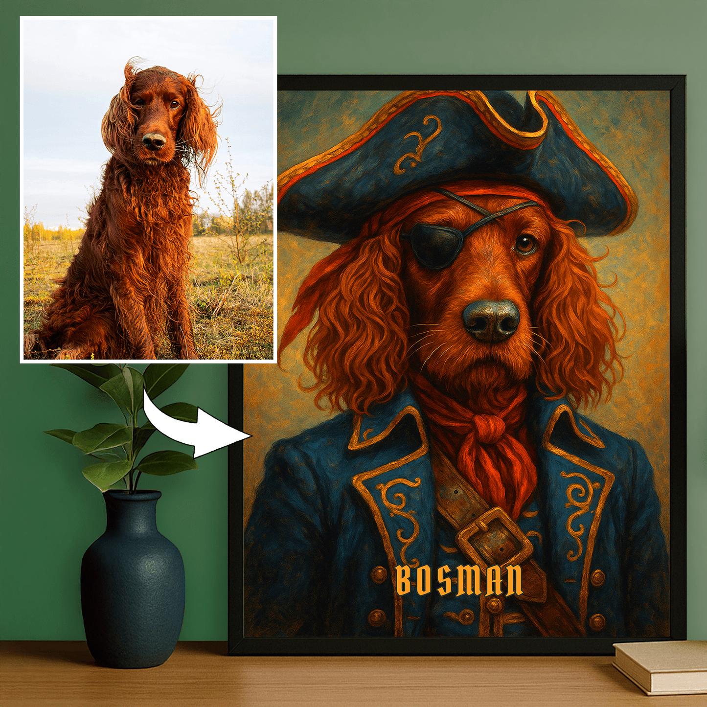 Pies w roli pirata - portret na plakacie dla miłośnika psów - StwórzPrezent.pl