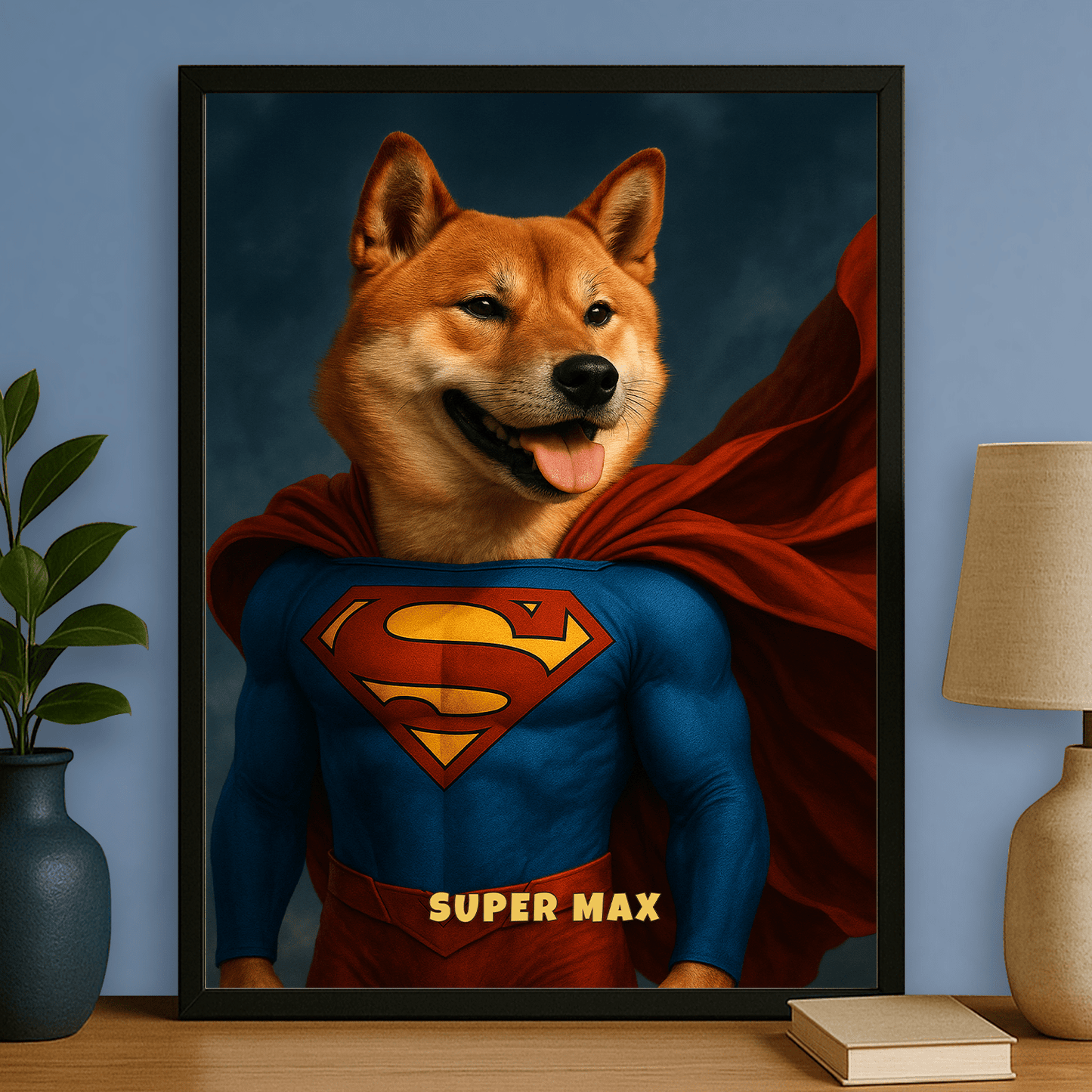 Pies w roli superbohatera - portret na plakacie dla miłośnika psów - StwórzPrezent.pl