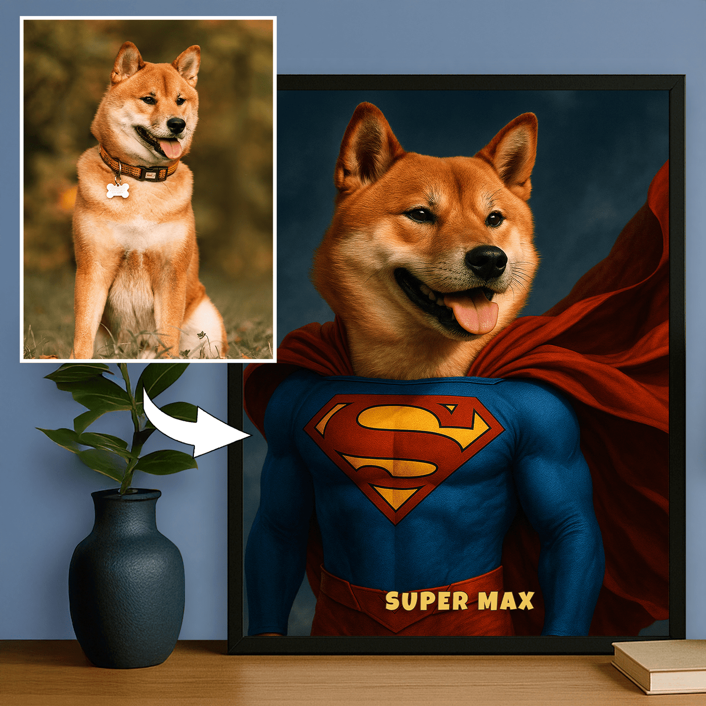 Pies w roli superbohatera - portret na plakacie dla miłośnika psów - StwórzPrezent.pl