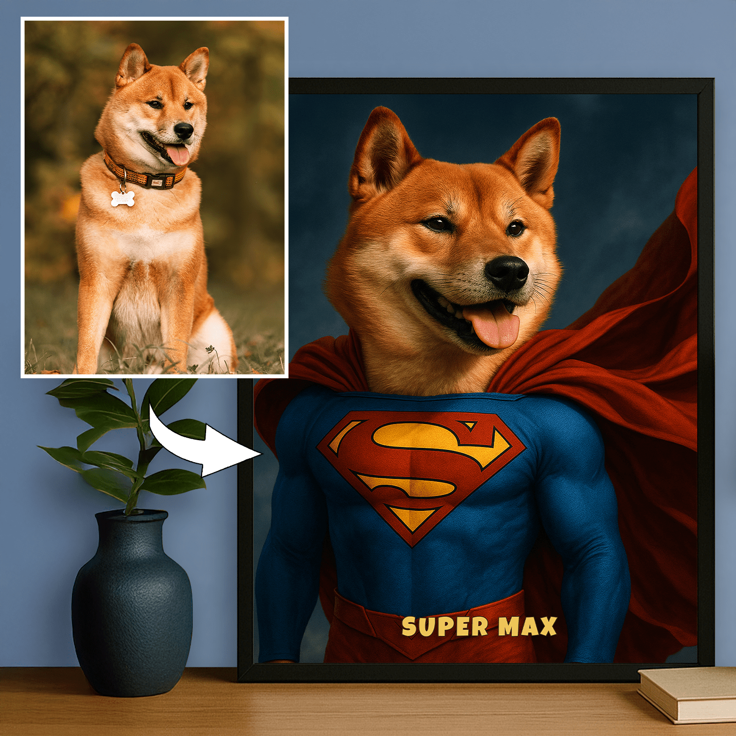 Pies w roli superbohatera - portret na plakacie dla miłośnika psów - StwórzPrezent.pl
