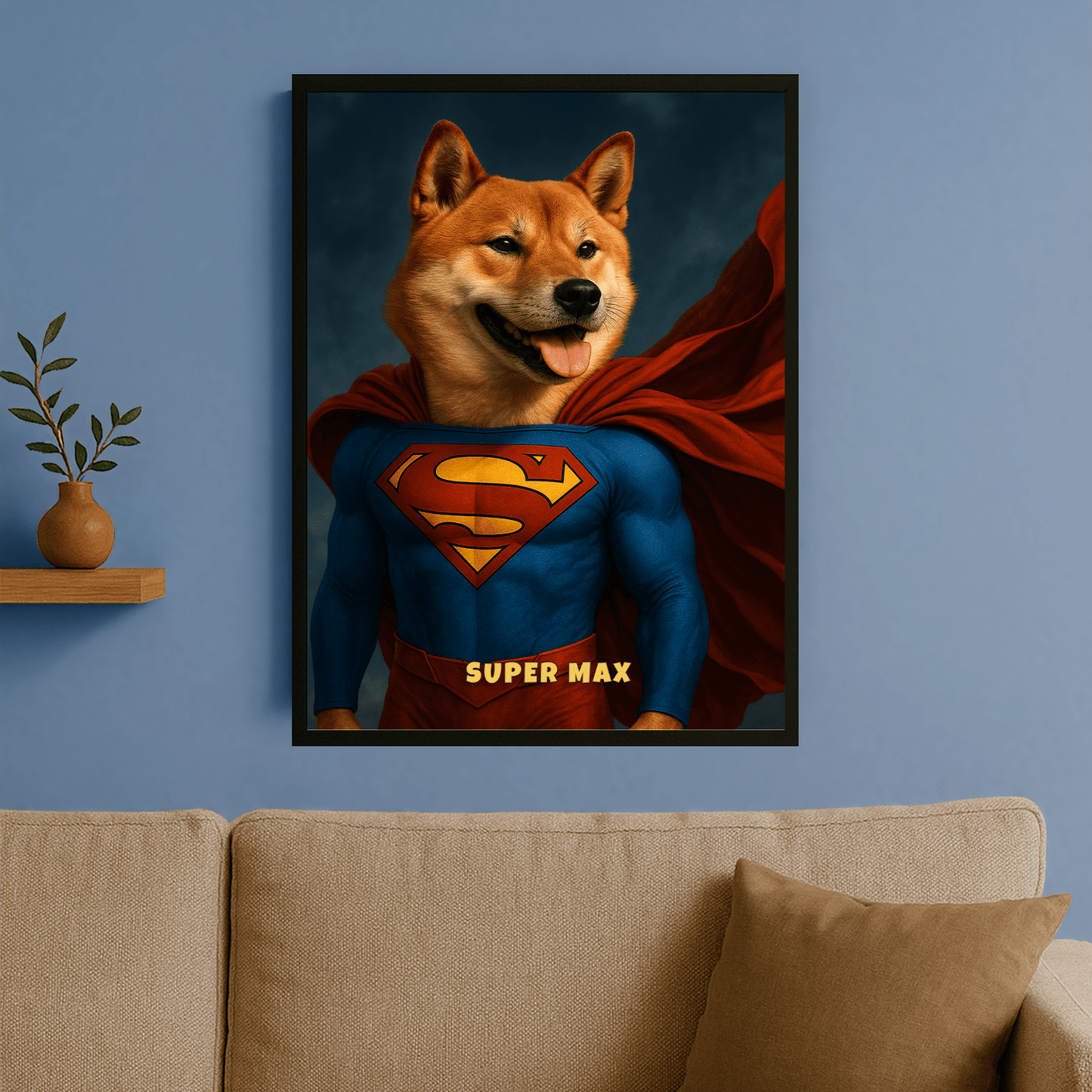 Pies w roli superbohatera - portret na plakacie dla miłośnika psów - StwórzPrezent.pl