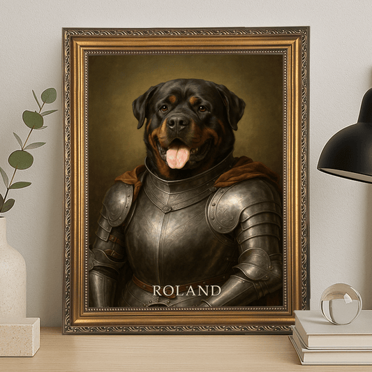 Pies w zbroi rycerskiej - portret na płótnie dla miłośnika psów - StwórzPrezent.pl