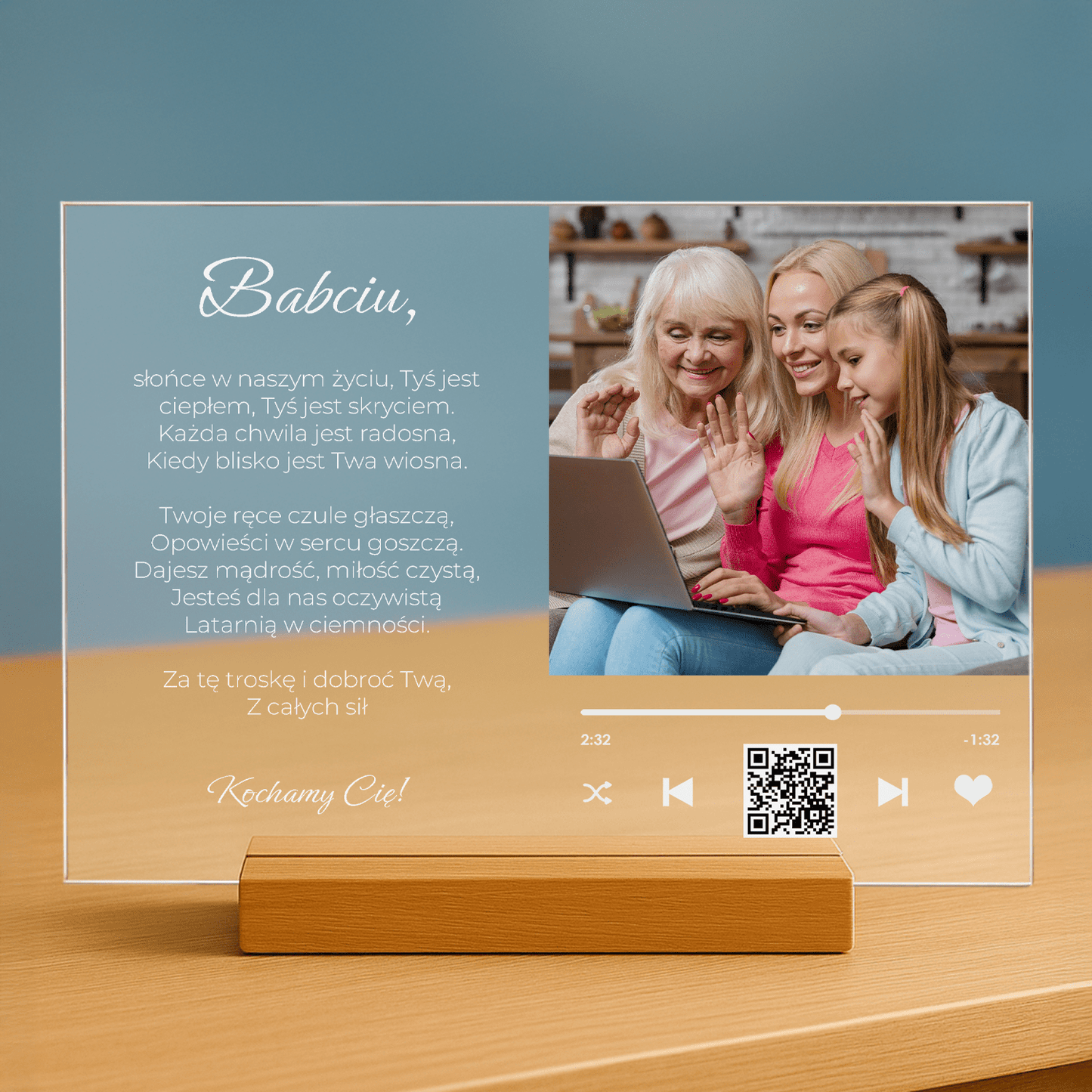 Podziękowania dla babci za jej troskę i dobroć - personalizowany druk na szkle dla babci - stworzprezent.pl