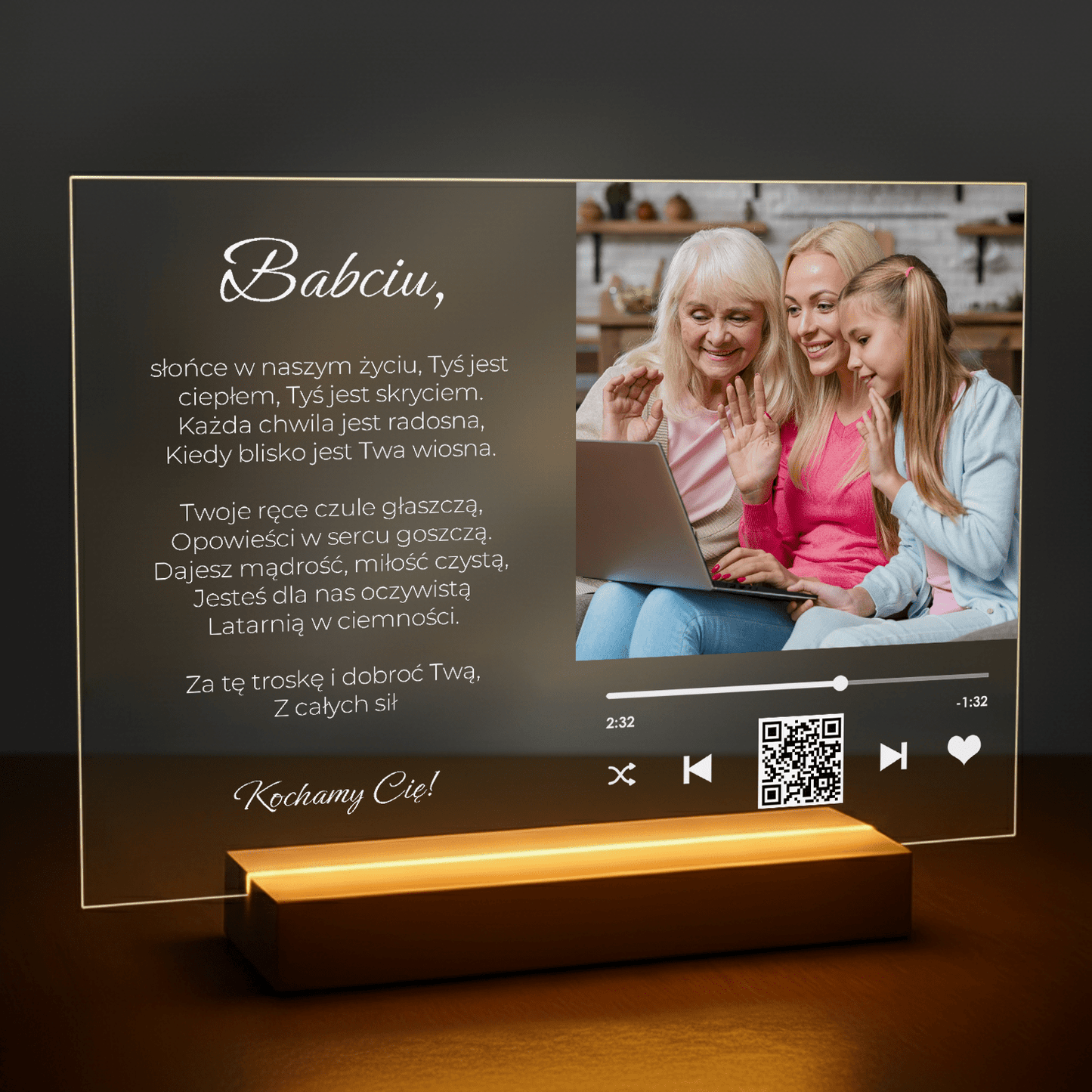 Podziękowania dla babci za jej troskę i dobroć - personalizowany druk na szkle dla babci - stworzprezent.pl