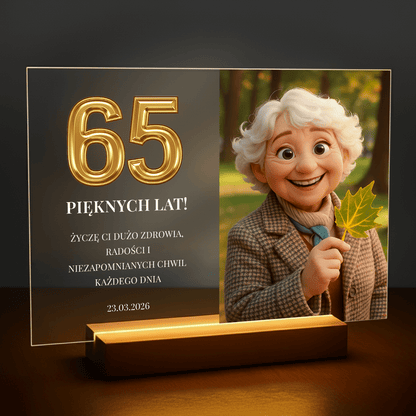 Portret bajkowy na jej 65 urodziny - personalizowany druk na szkle dla niej - stworzprezent.pl