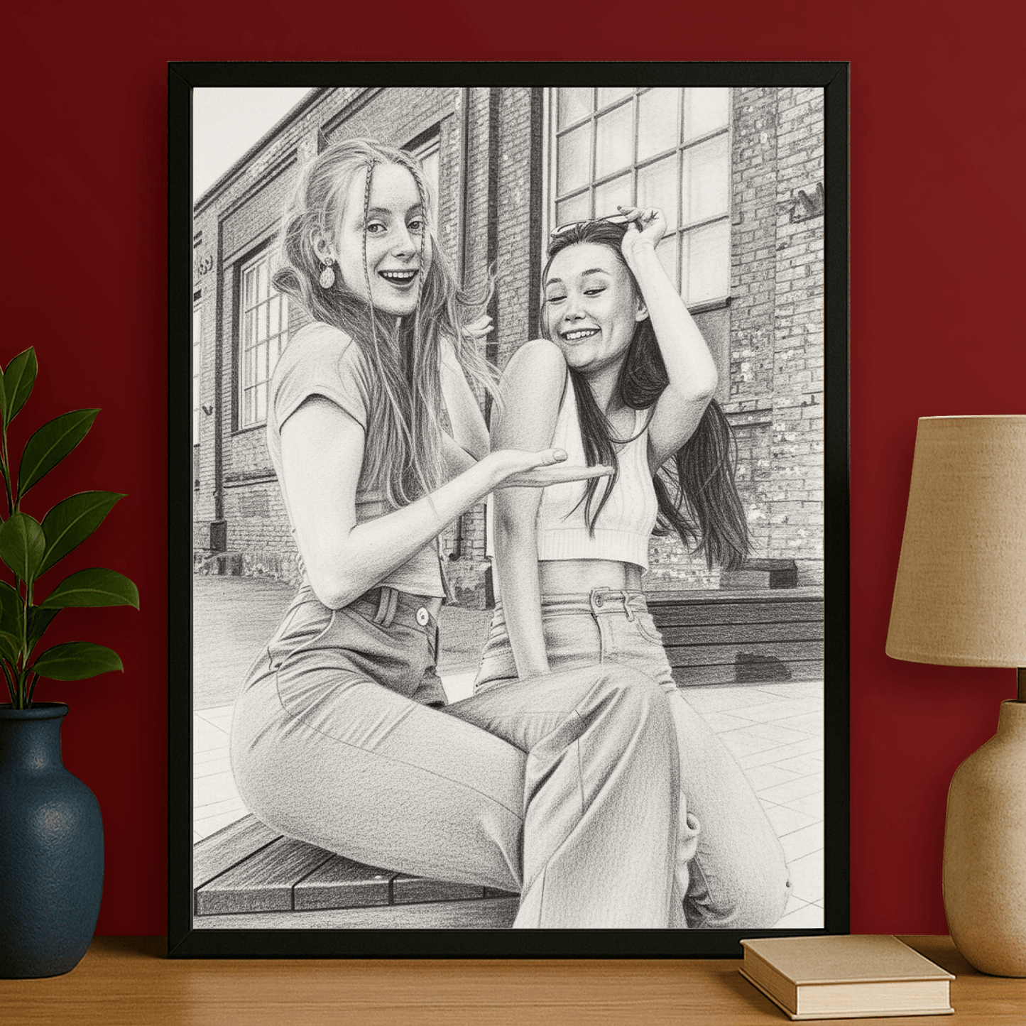 Przyjaciółki jak narysowane ołówkiem - portret na plakacie dla przyjaciółki - StwórzPrezent.pl