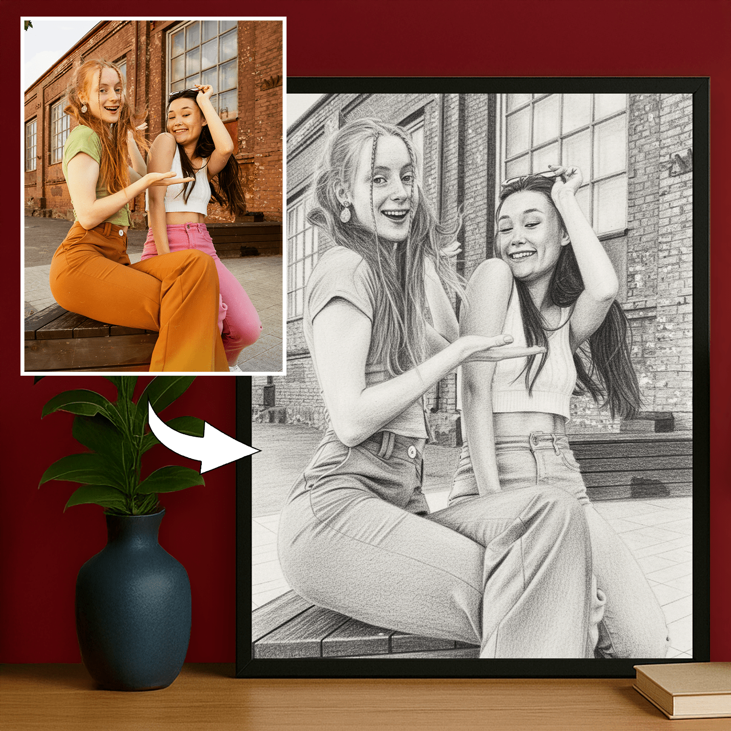Przyjaciółki jak narysowane ołówkiem - portret na plakacie dla przyjaciółki - StwórzPrezent.pl