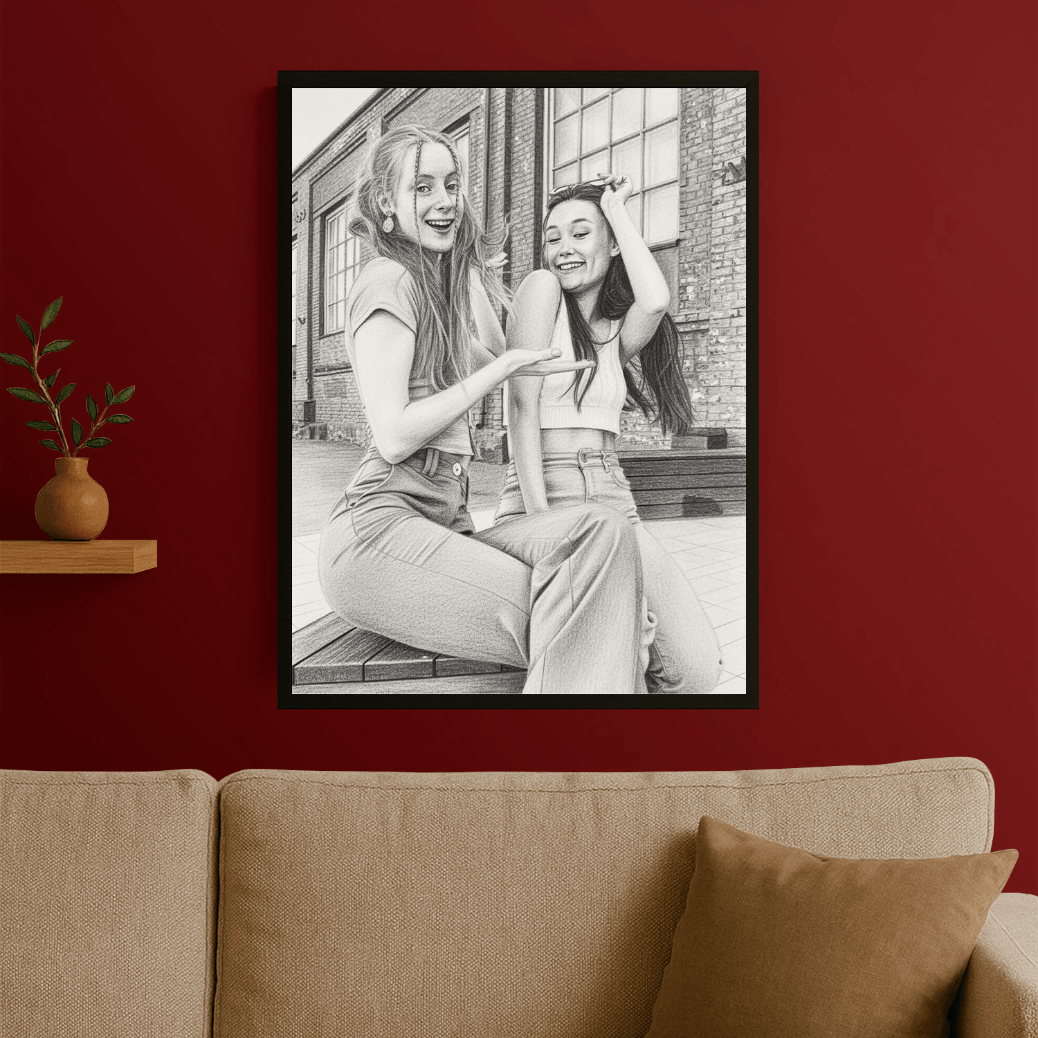 Przyjaciółki jak narysowane ołówkiem - portret na plakacie dla przyjaciółki - StwórzPrezent.pl