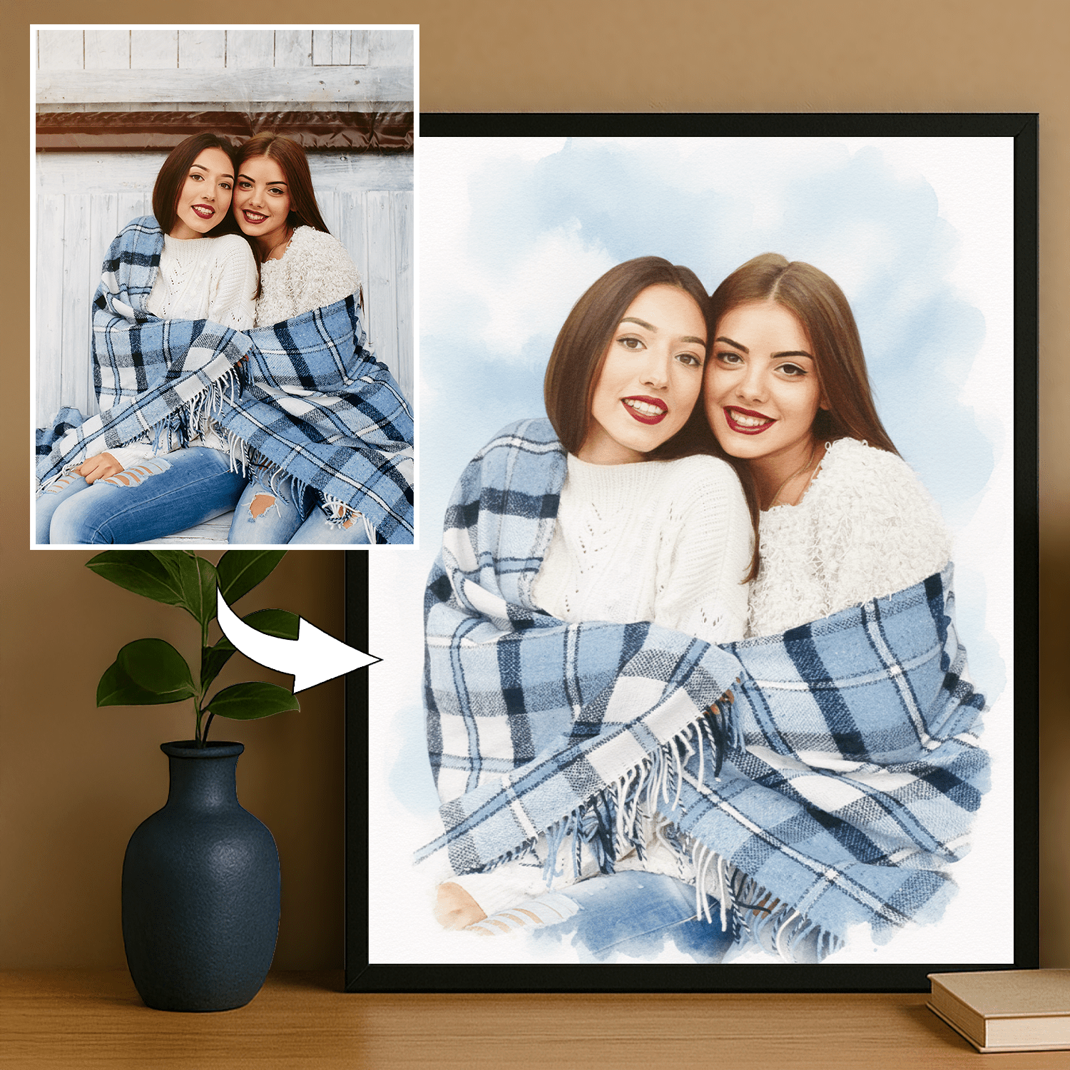 Przyjaciółki namalowane akwarelą - portret na plakacie dla przyjaciółki - StwórzPrezent.pl