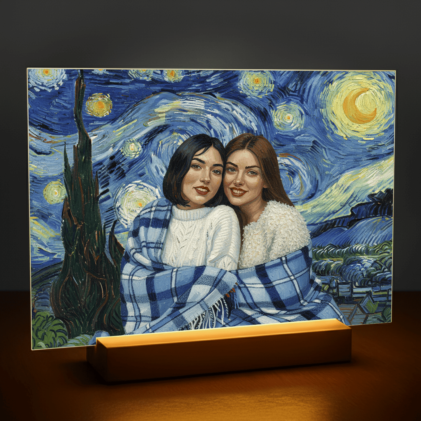Przyjaciółki w stylu obrazów Van Gogha - portret na szkle akrylowym dla przyjaciółki - stworzprezent.pl