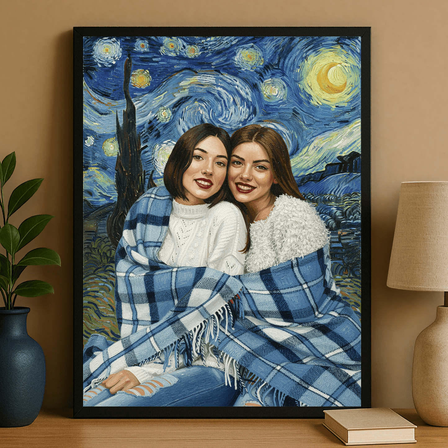 Przyjaciółki z gwieździstym tłem - portret na plakacie dla przyjaciółki - StwórzPrezent.pl