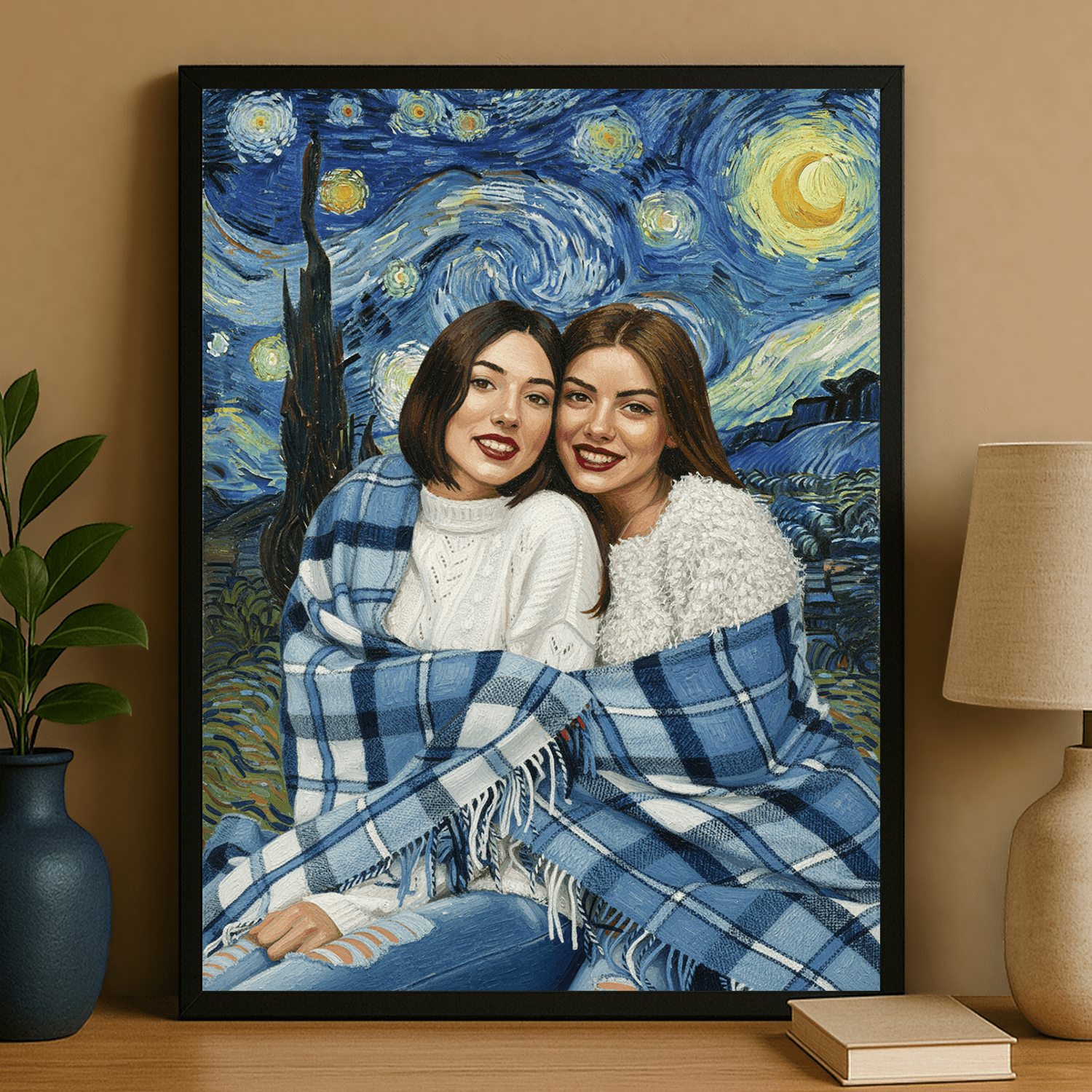 Przyjaciółki z gwieździstym tłem - portret na plakacie dla przyjaciółki - StwórzPrezent.pl