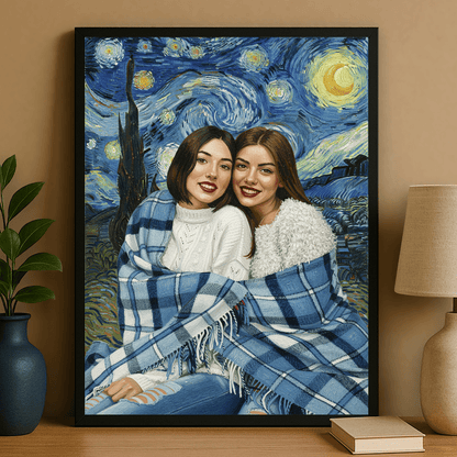 Przyjaciółki z gwieździstym tłem - portret na plakacie dla przyjaciółki - StwórzPrezent.pl