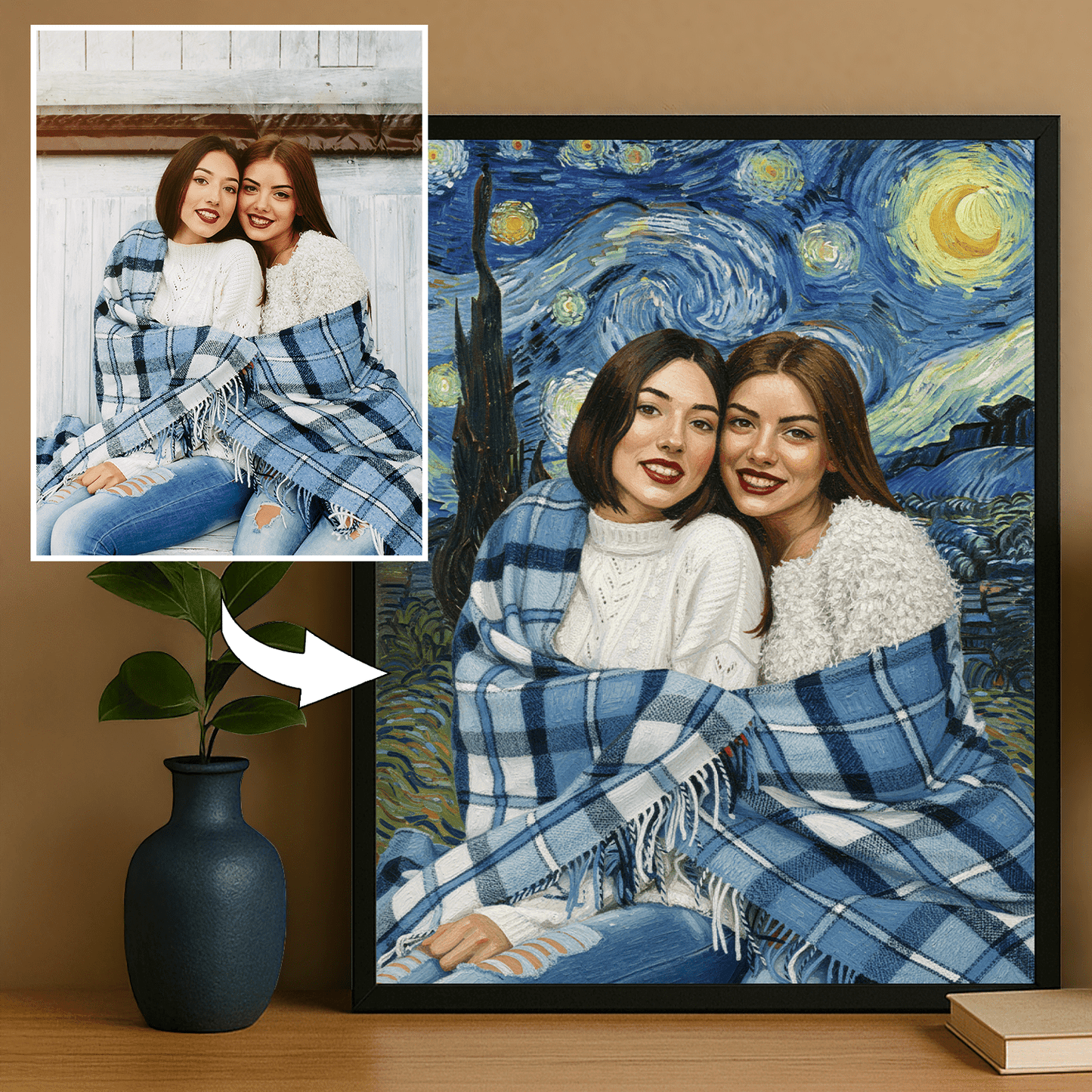 Przyjaciółki z gwieździstym tłem - portret na plakacie dla przyjaciółki - StwórzPrezent.pl