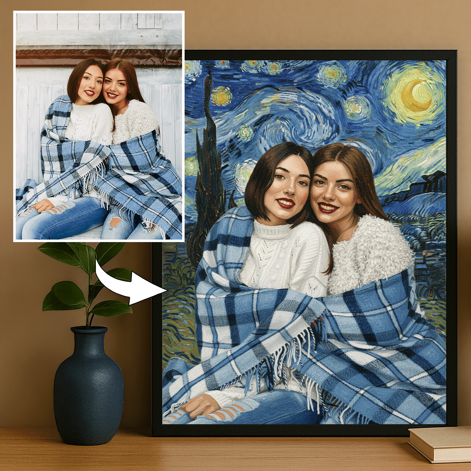 Przyjaciółki z gwieździstym tłem - portret na plakacie dla przyjaciółki - StwórzPrezent.pl